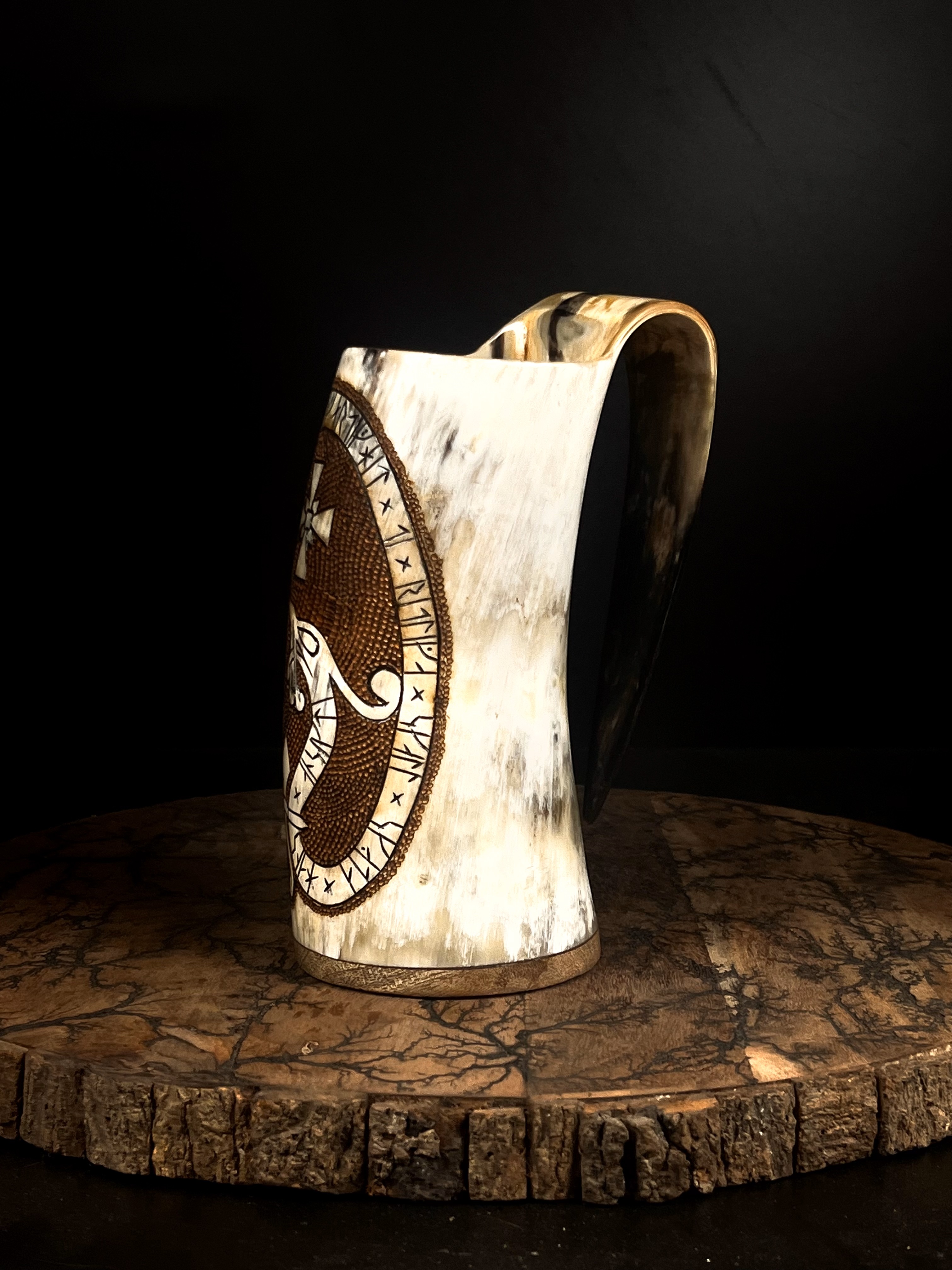 Jörmungandr – Viking Runic Stone Drinking Horn Tankard | Algiz-Rune Art