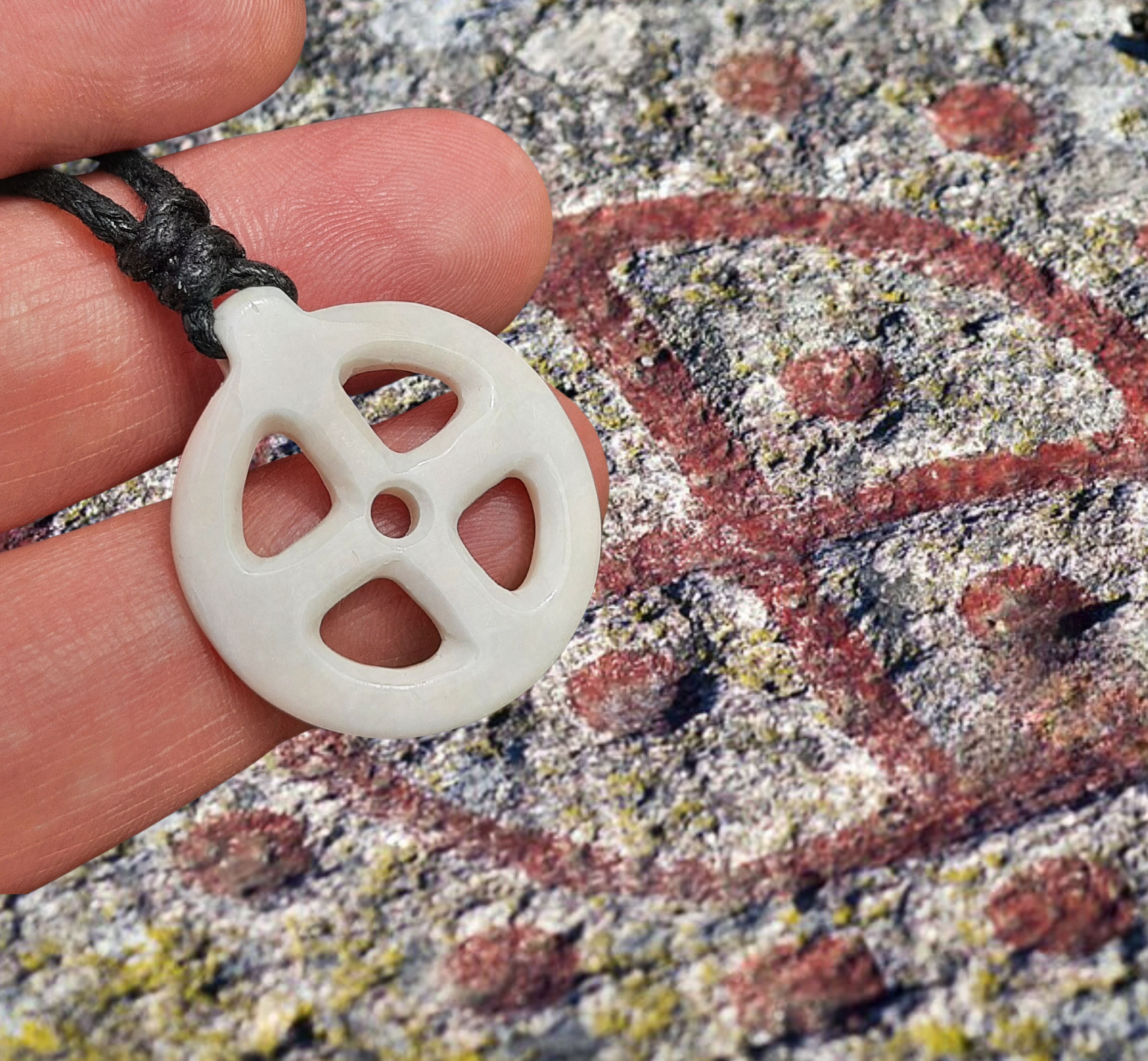 Hand-Carved Solar Amulet / Sun Cross – Natural Bone Pendant
