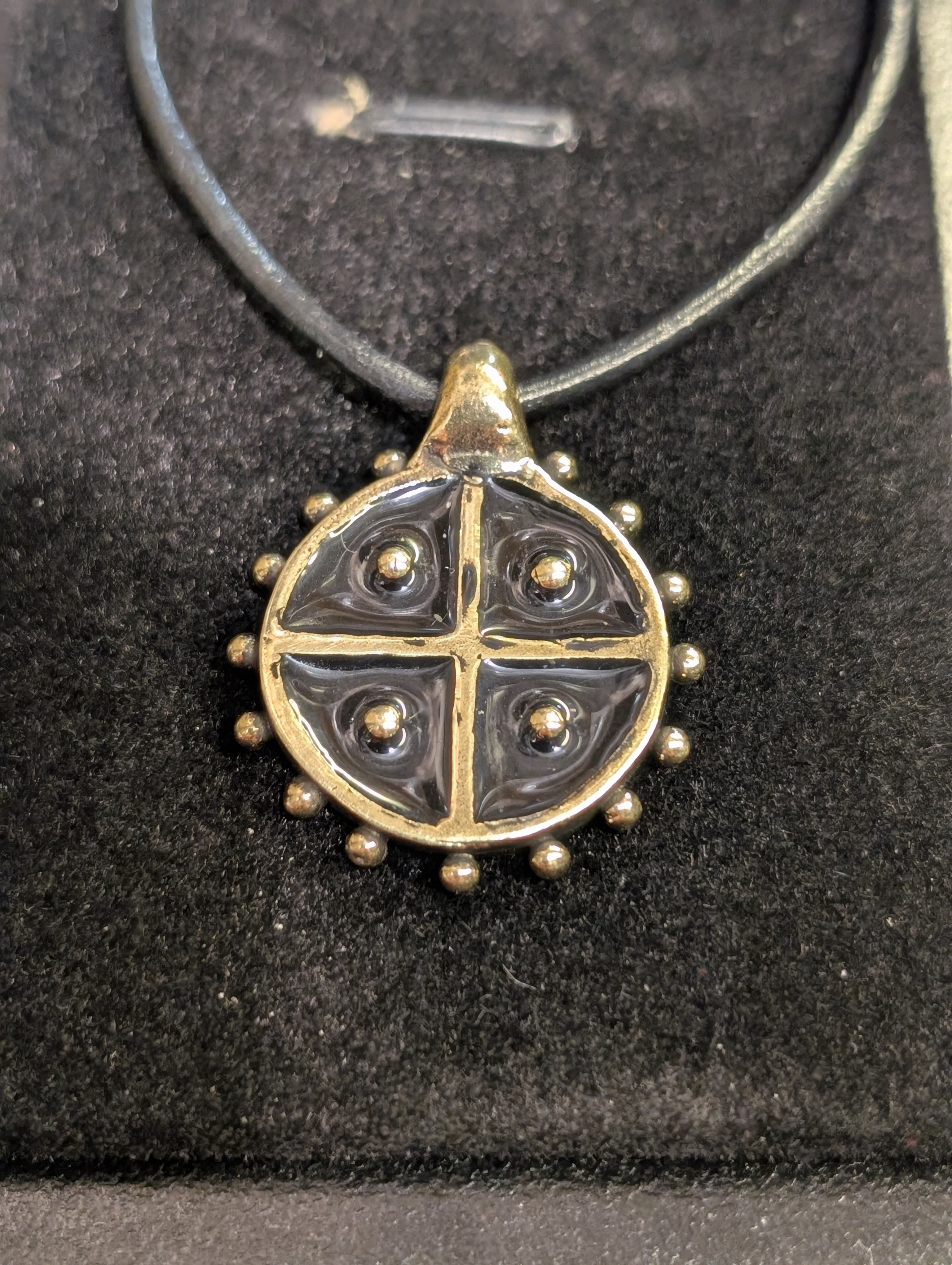 Hand-Cast Solar Amulet / Sun Cross with "Hot" Black Enamel
