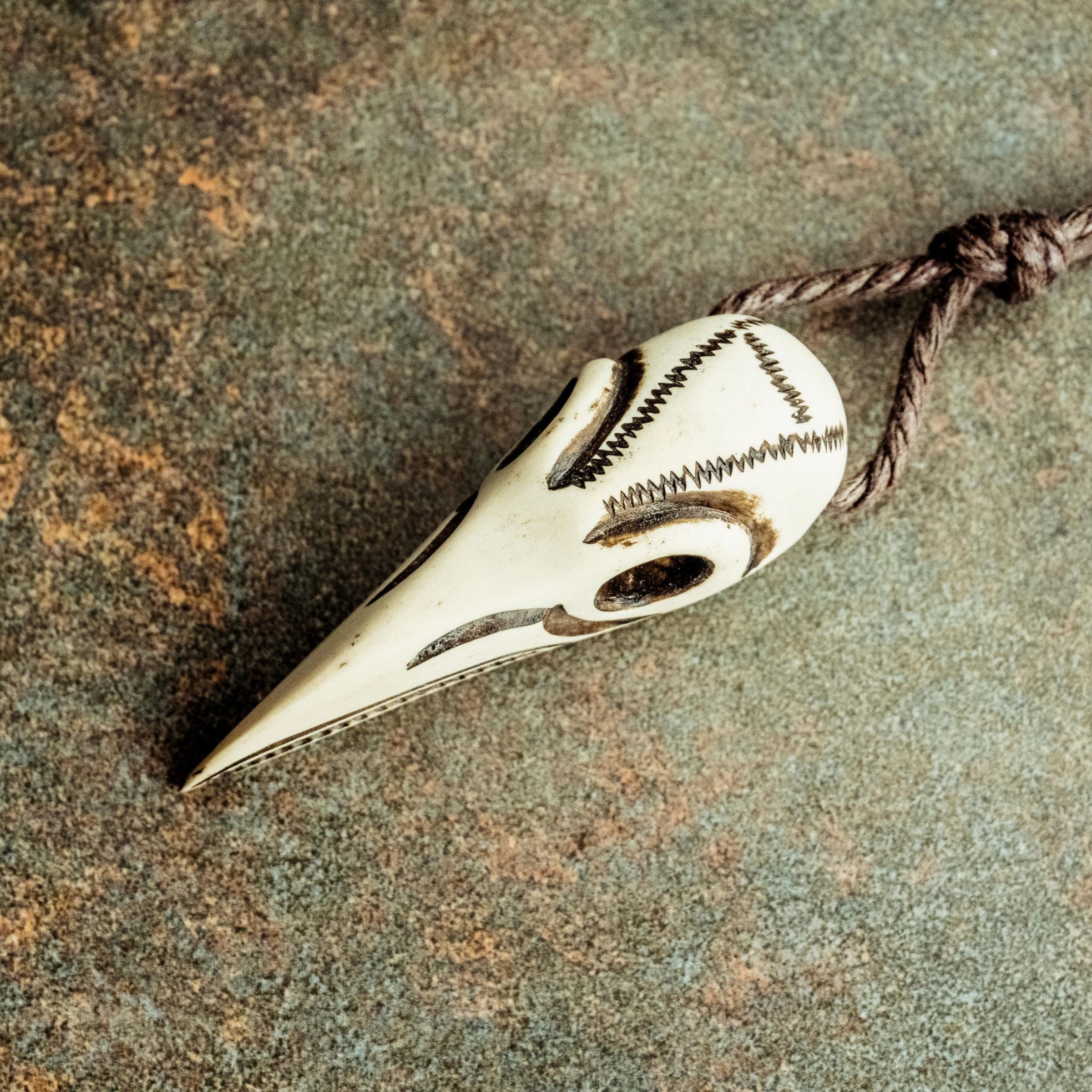 Raven Skull Pendant – Hand-Carved Moose Antler Amulet