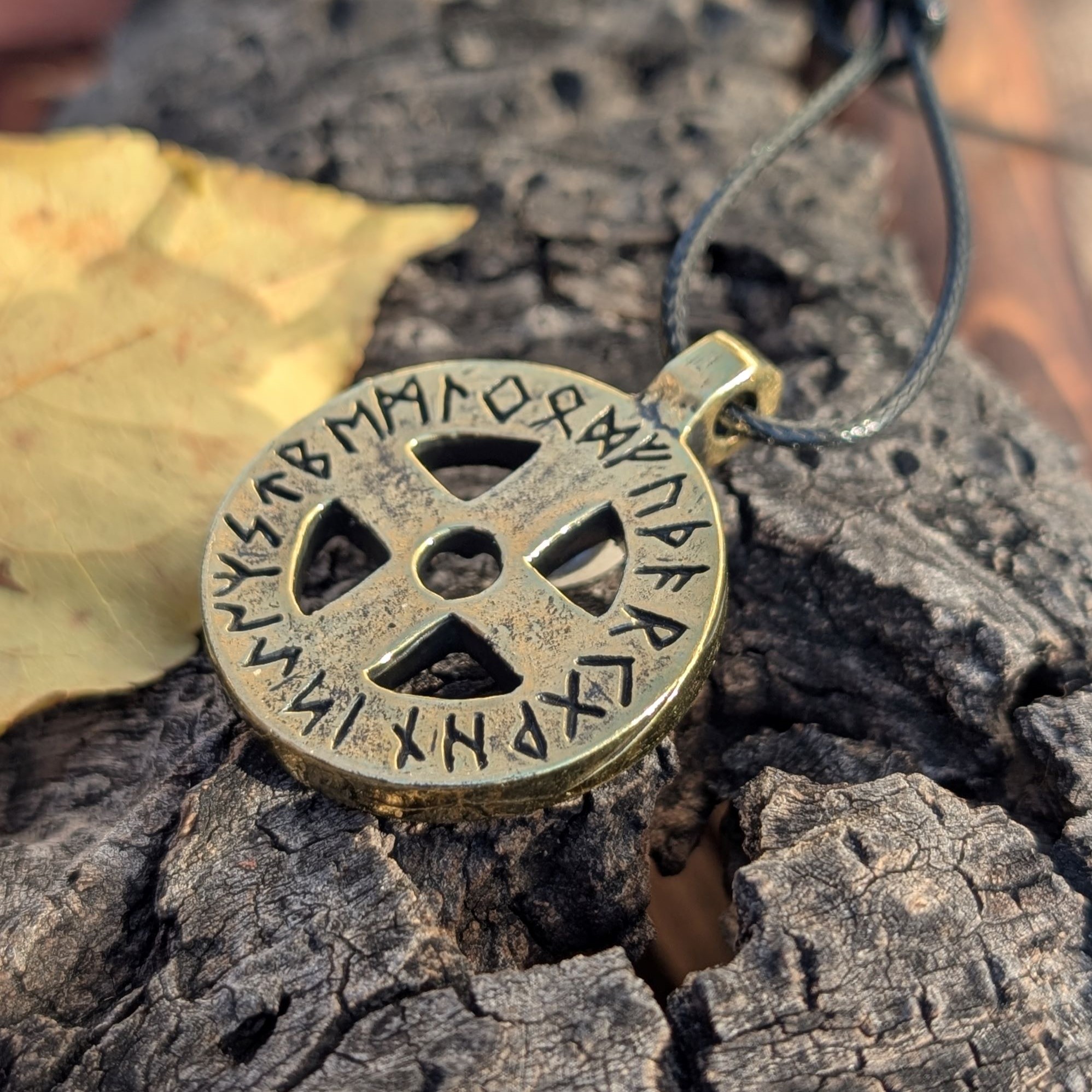 Viking Solar Necklace – Odin’s Cross with Runic Alphabet | Hand-Forged Bronze or Pewter  Subtitle