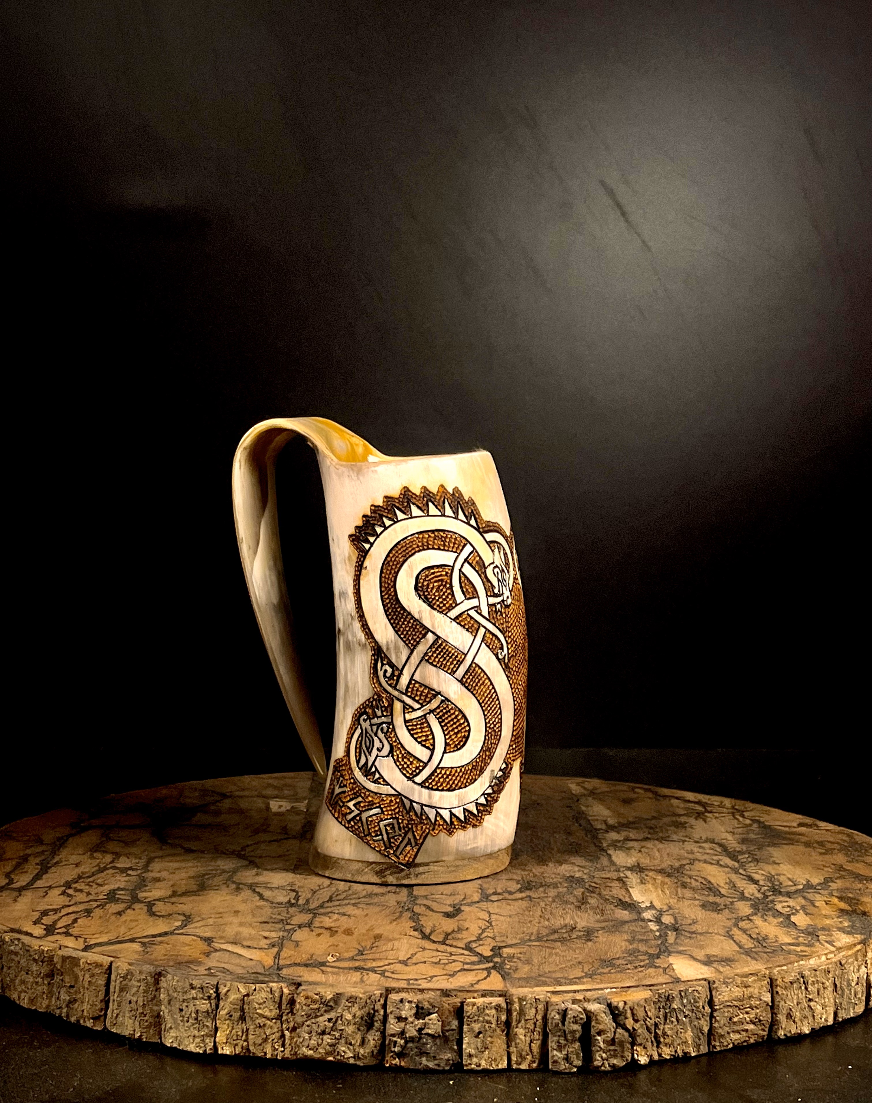 Dragons – Norse Theme Viking Drinking Horn Tankard | Algiz-Rune Art