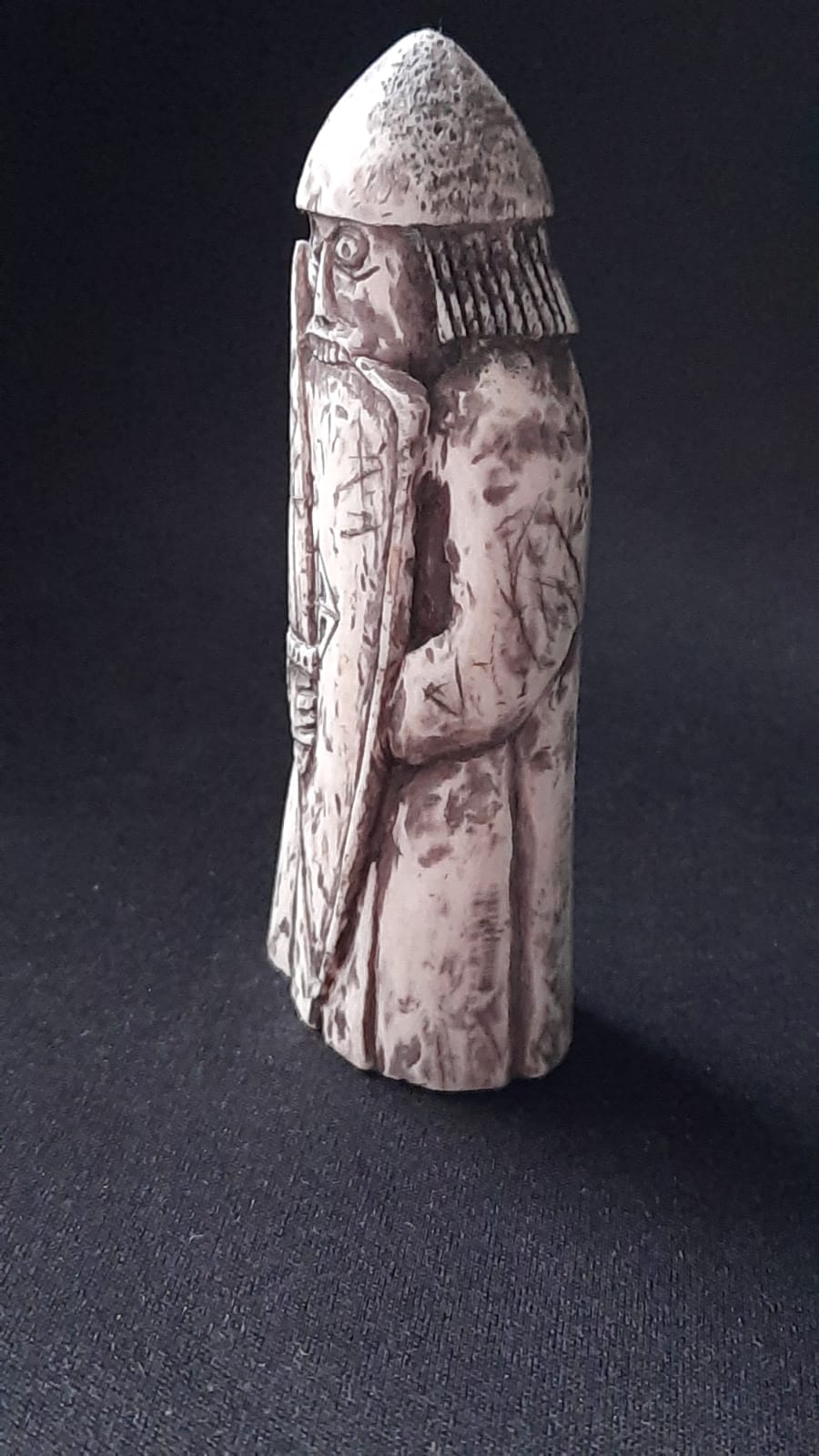 Hand-Carved Lewis Chessmen Rook Replica – Berserker with Sword & Shield