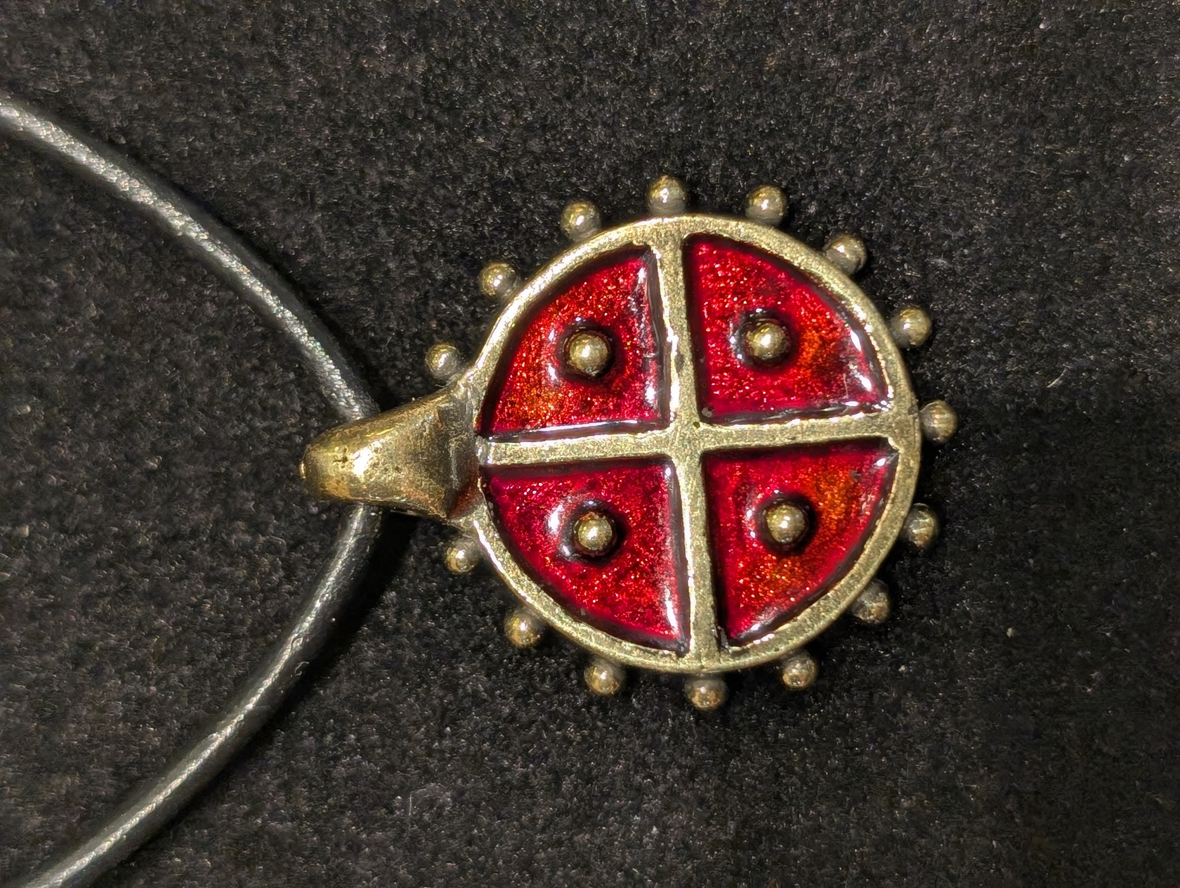 Hand-Cast Solar Amulet / Sun Cross with Red Enamel
