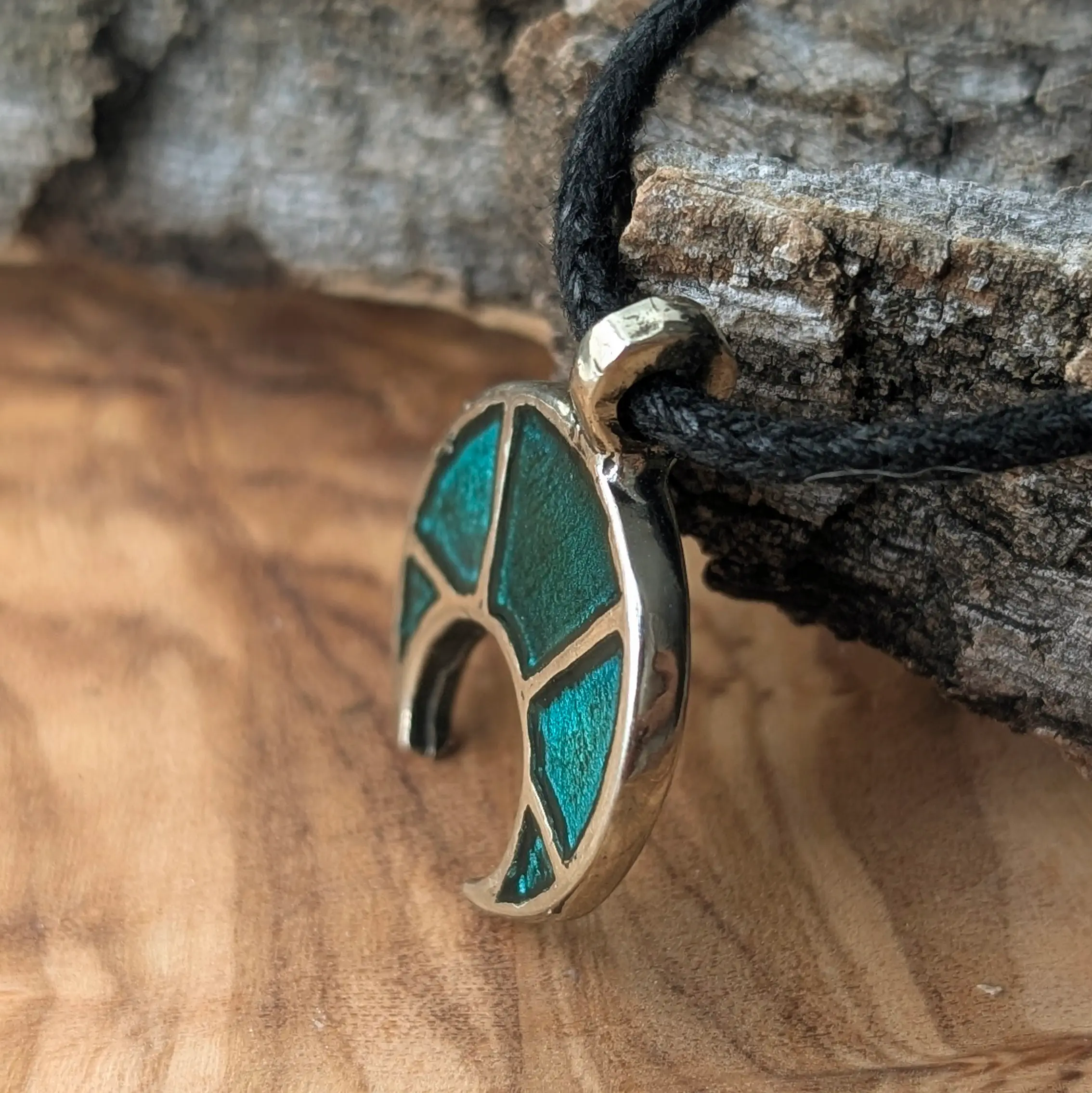 Viking / Slavic Lunula Pendant with Turquoise Enamel in Pewter