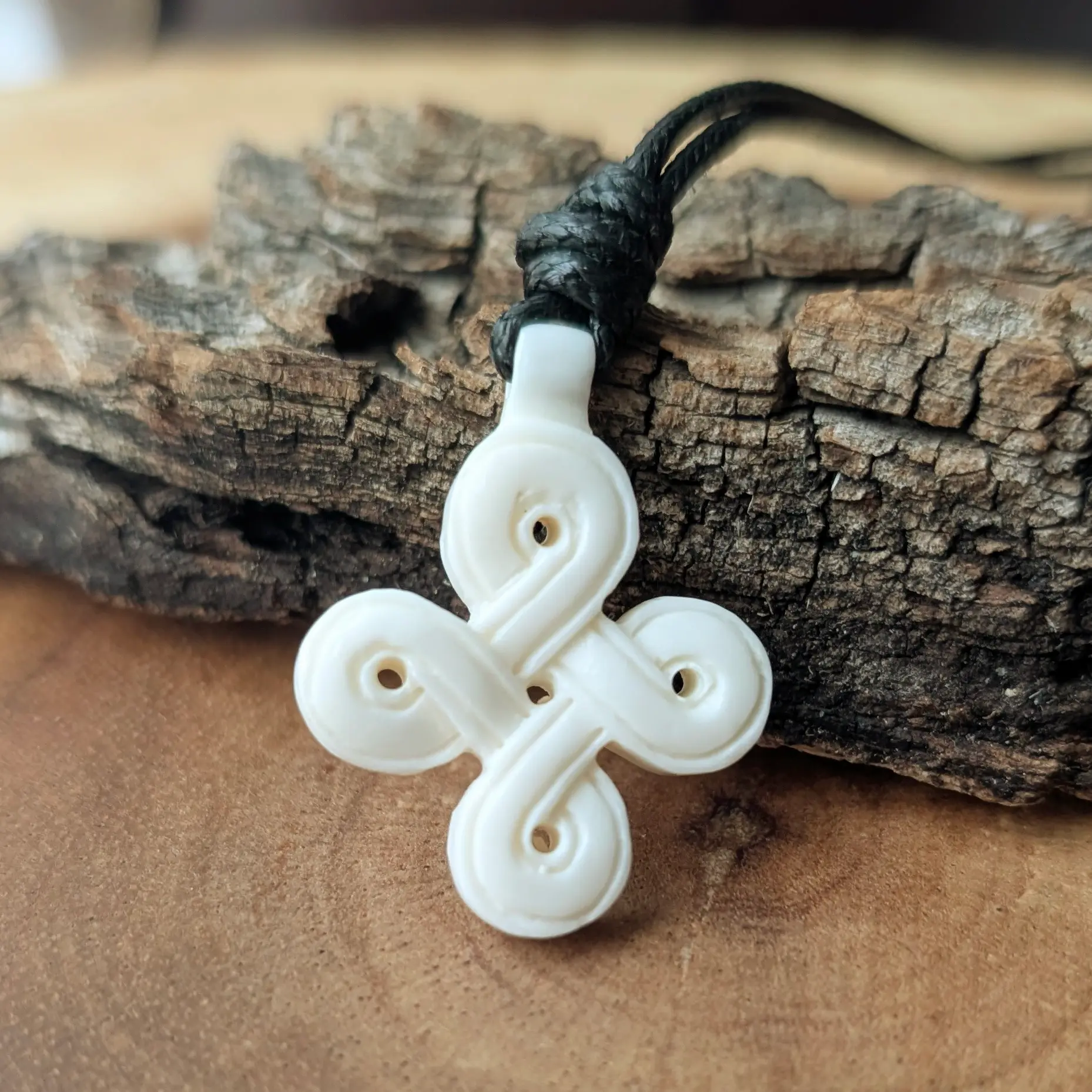 Celtic Cross Bone Pendant – Hand-Carved from Natural Cattle Bone