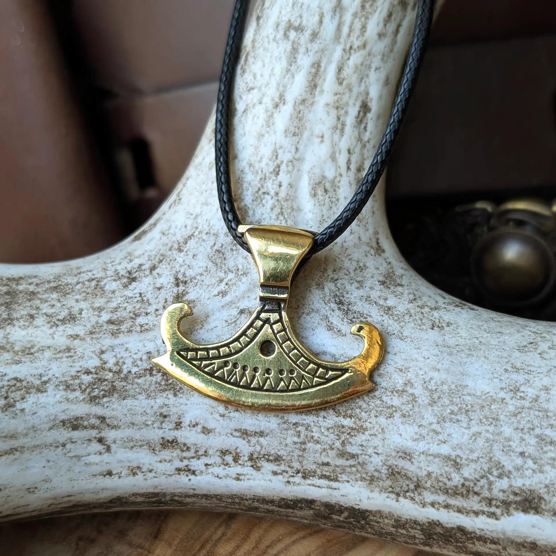 Slavic Historical Axe Pendant – Hand-Cast Brass Amulet