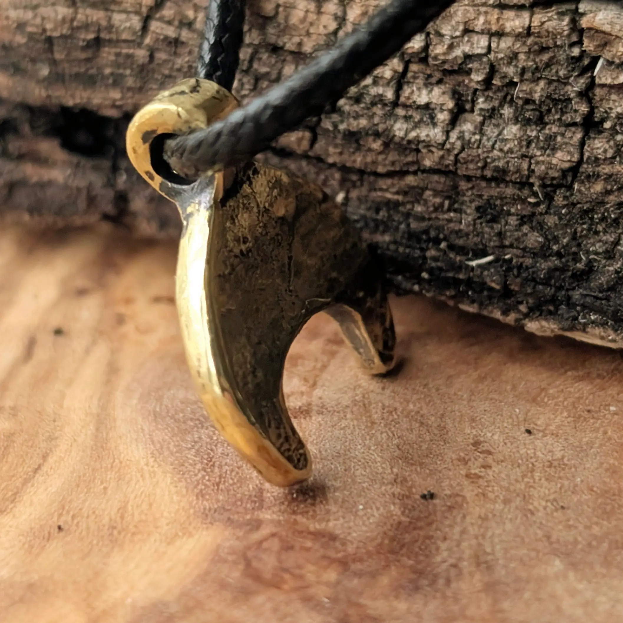 Viking–Slavic Lunula Pendant with Green Enamel in Brass