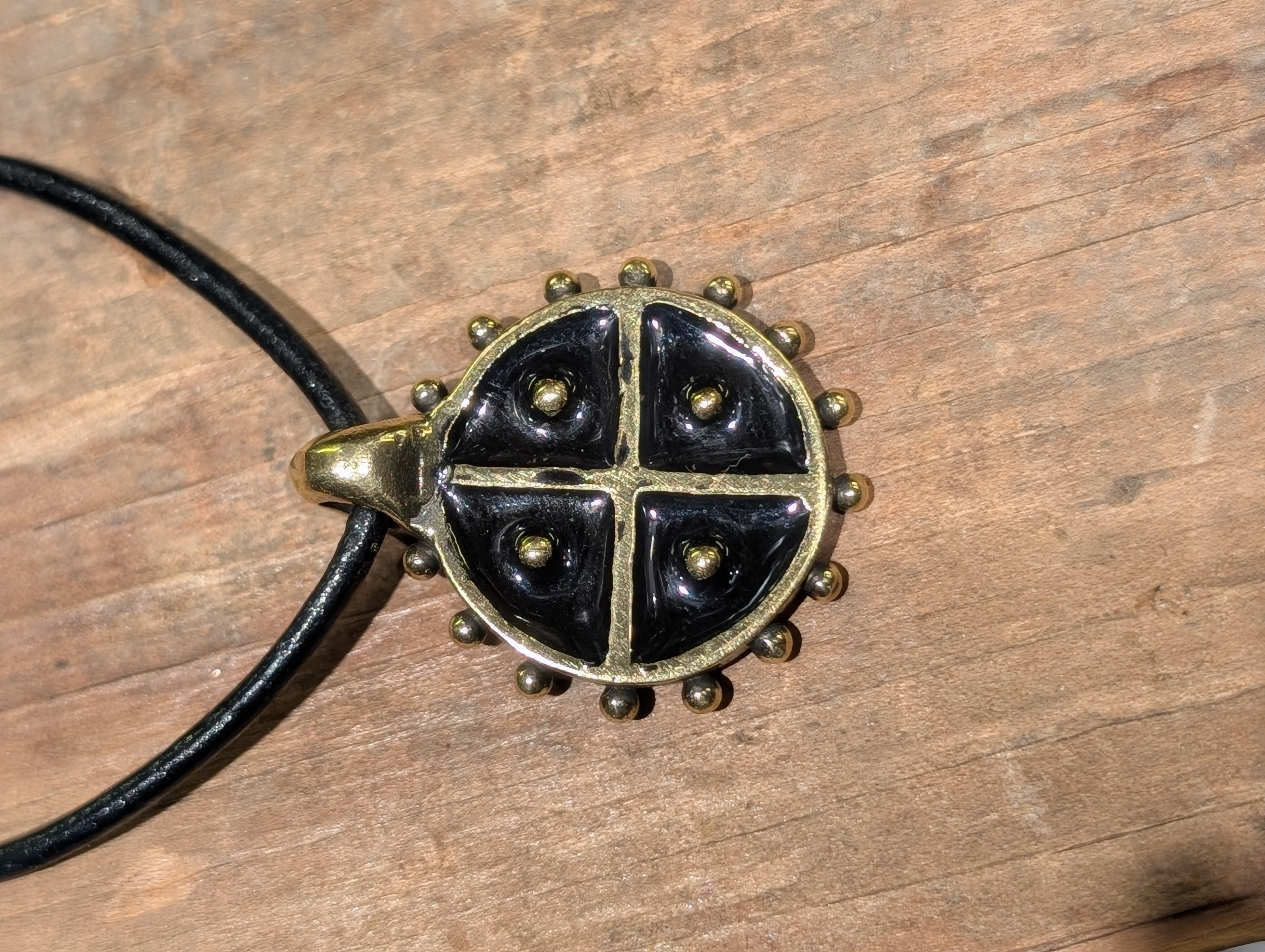 Hand-Cast Solar Amulet / Sun Cross with "Hot" Black Enamel