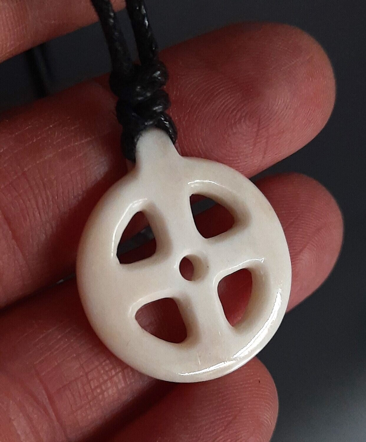 Hand-Carved Solar Amulet / Sun Cross – Natural Bone Pendant