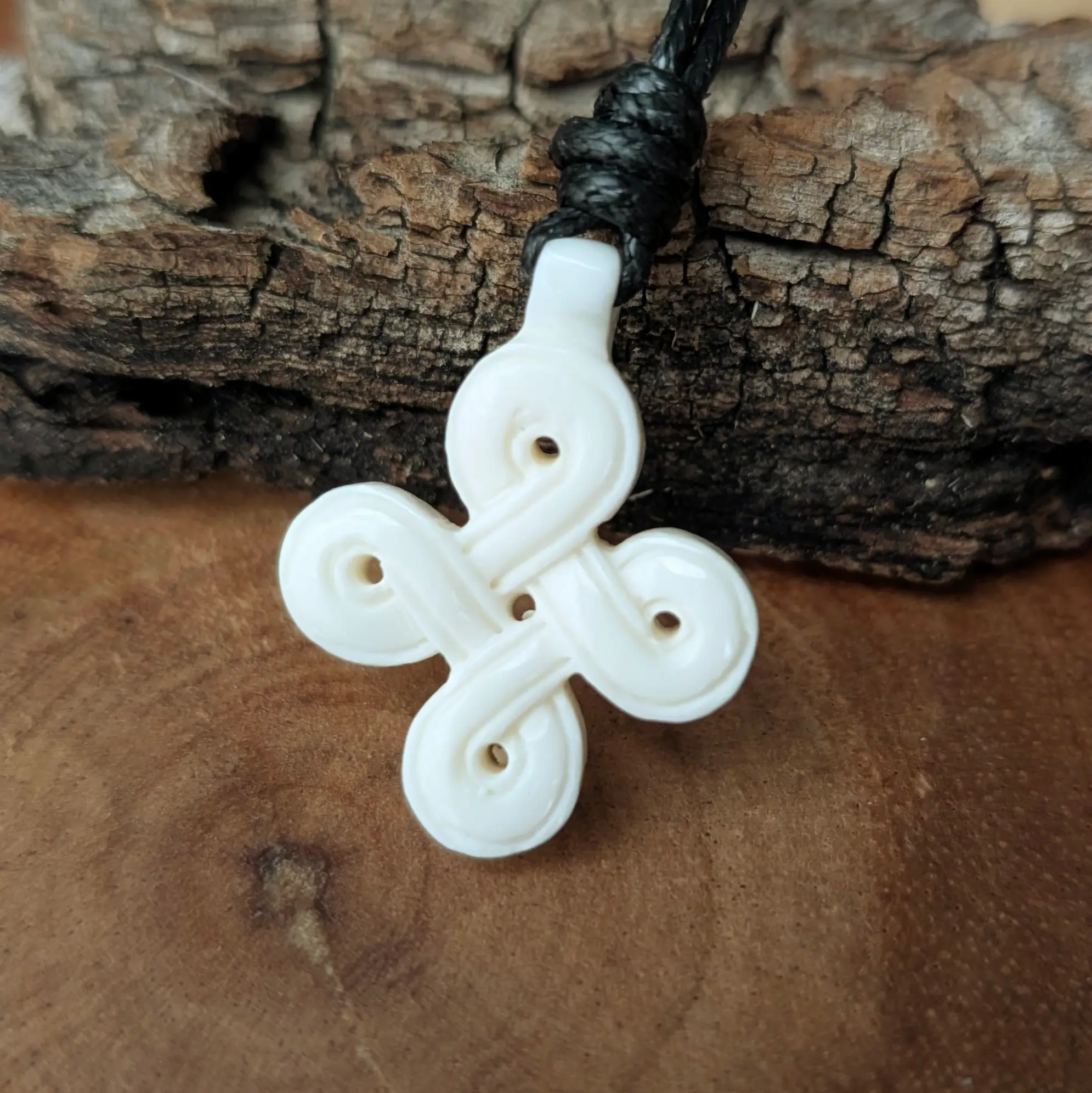 Celtic Cross Bone Pendant – Hand-Carved from Natural Cattle Bone