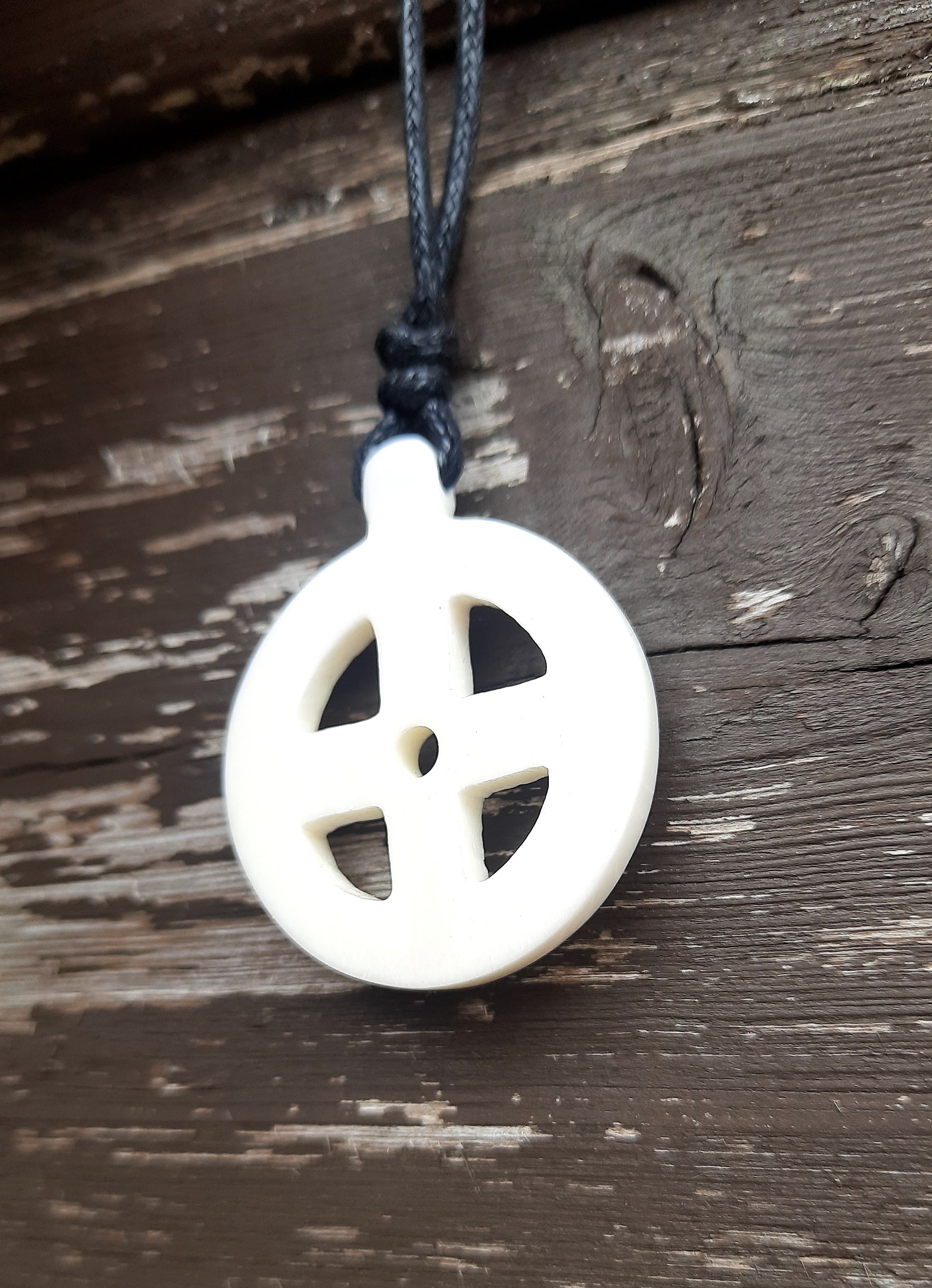 Seasonal Offer: Hand-Carved Solar Amulet / Odin Cross / Sun Cross – Natural Bone Pendant