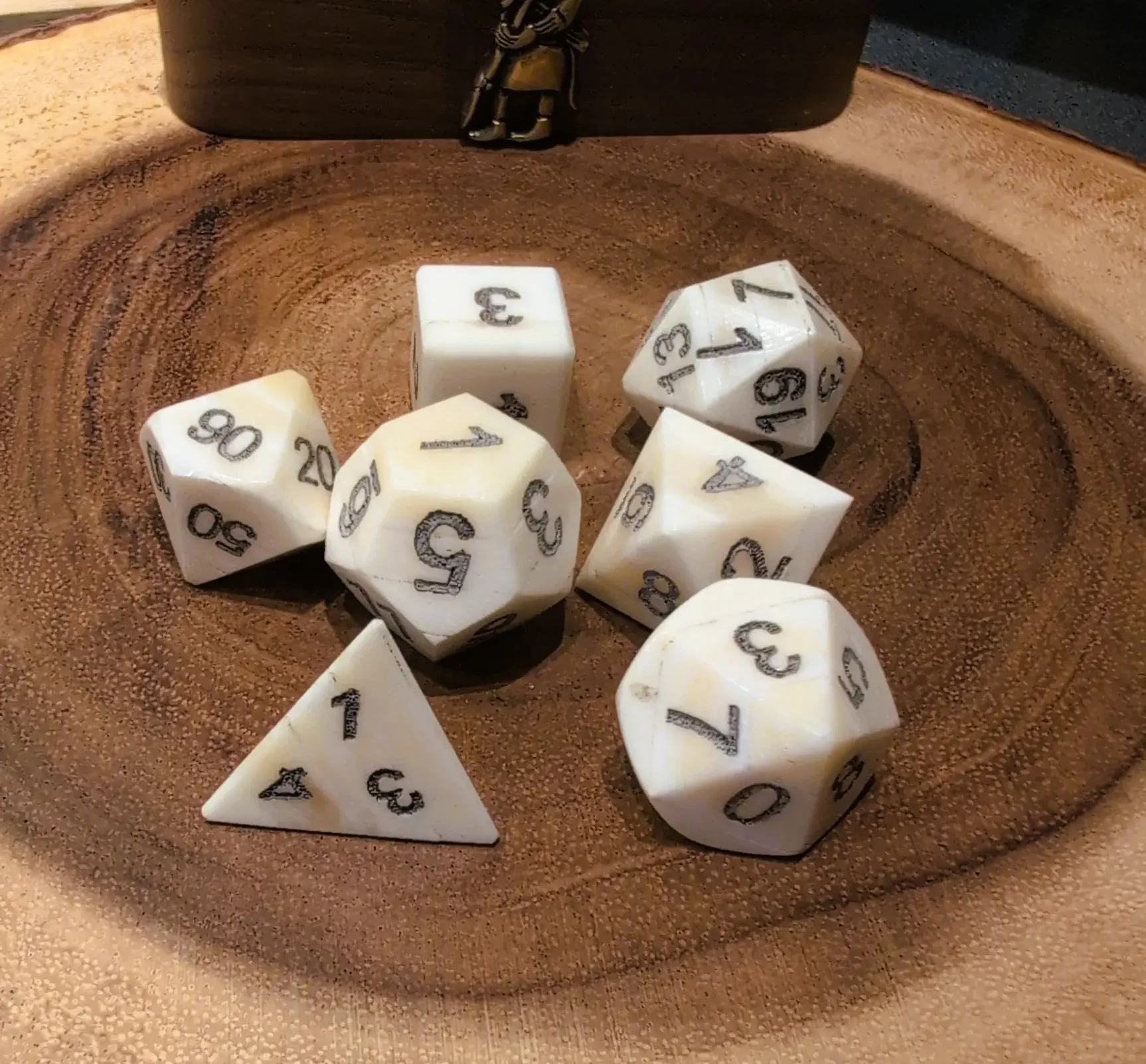 Hand-Carved Cuttle Bone Dice Set for DnD & Tabletop RPGs
