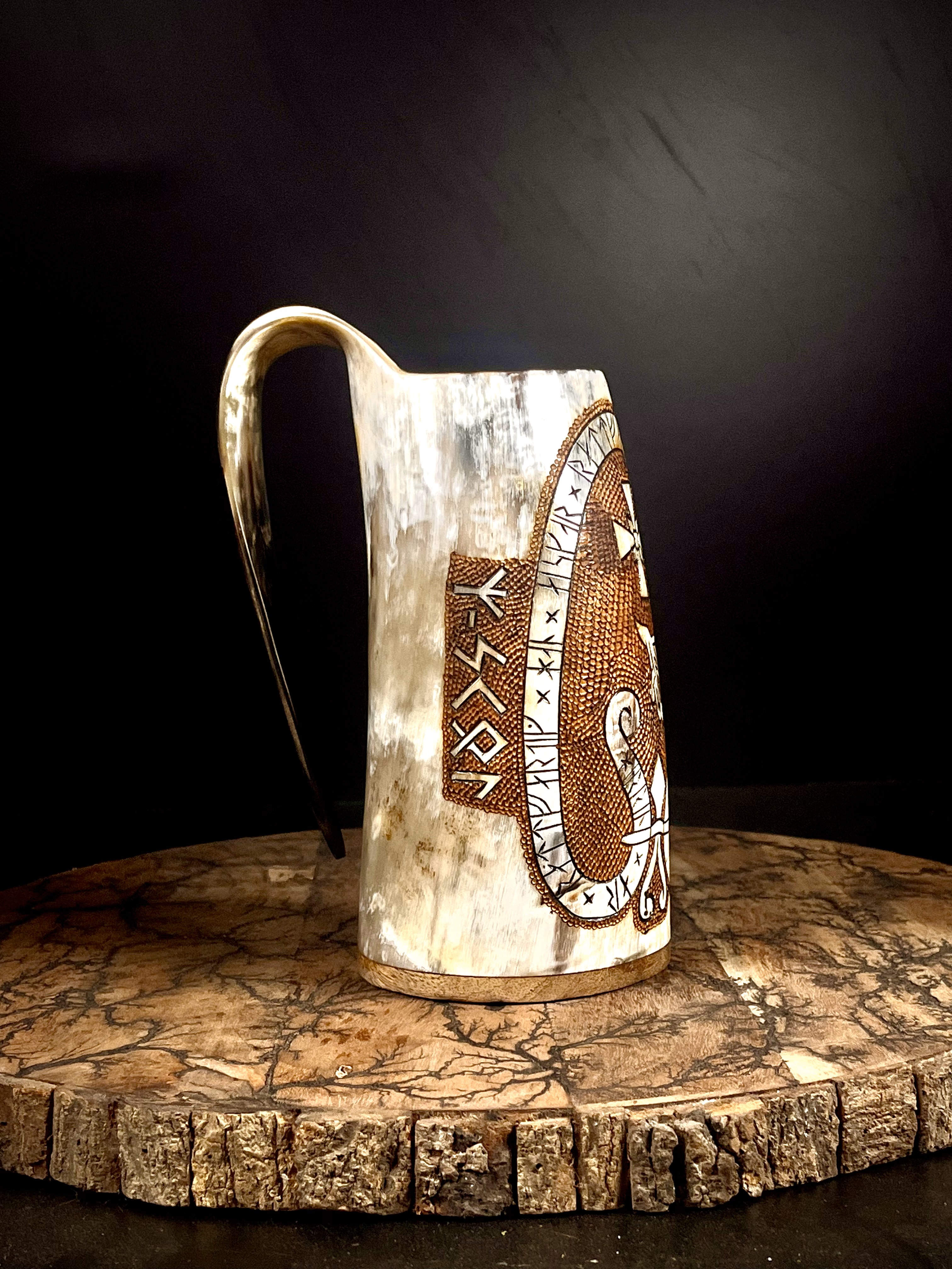 Jörmungandr – Viking Runic Stone Drinking Horn Tankard | Algiz-Rune Art
