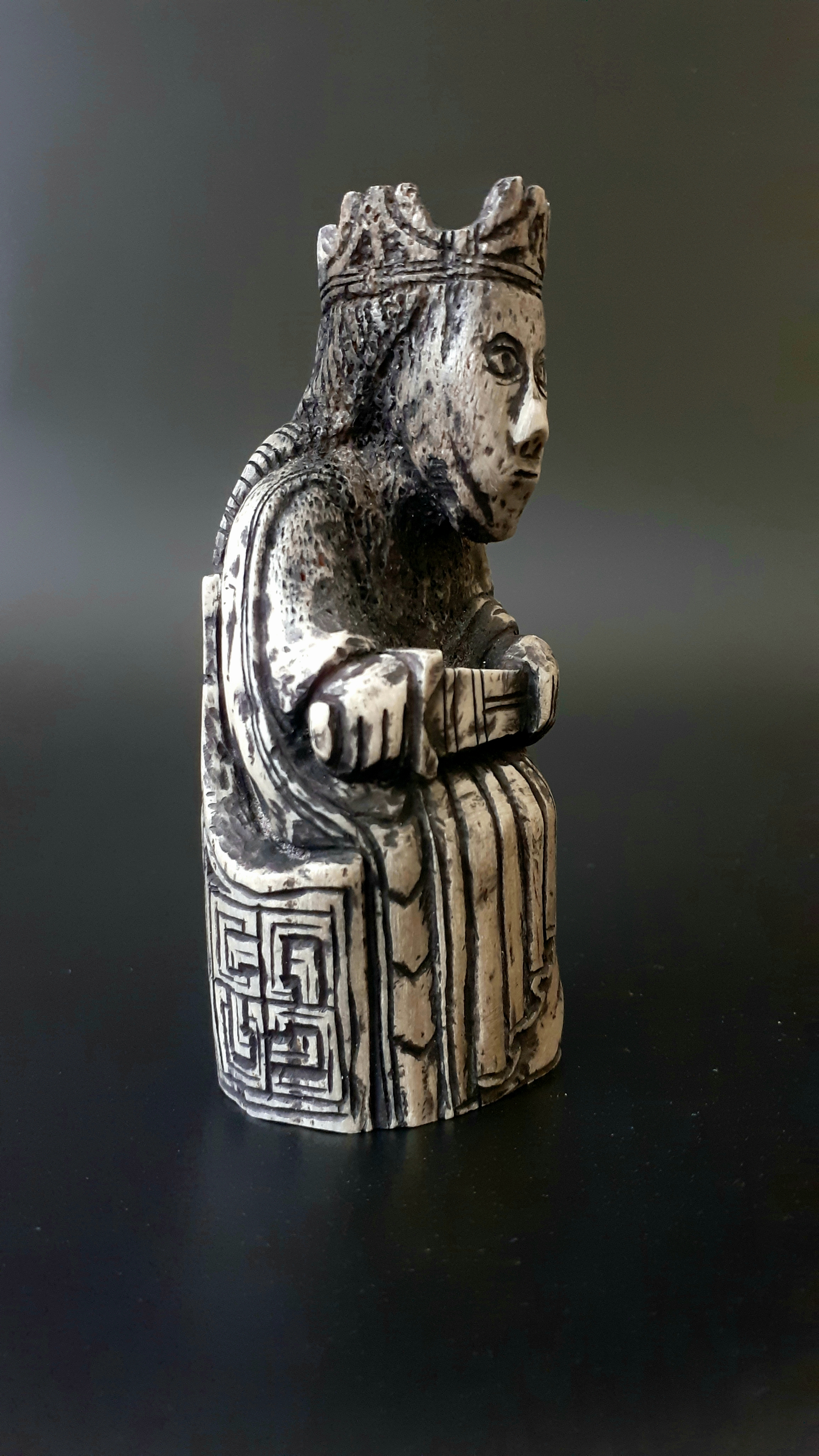 Hand-Carved Lewis Chessmen King – Seated with Sword Across Knees