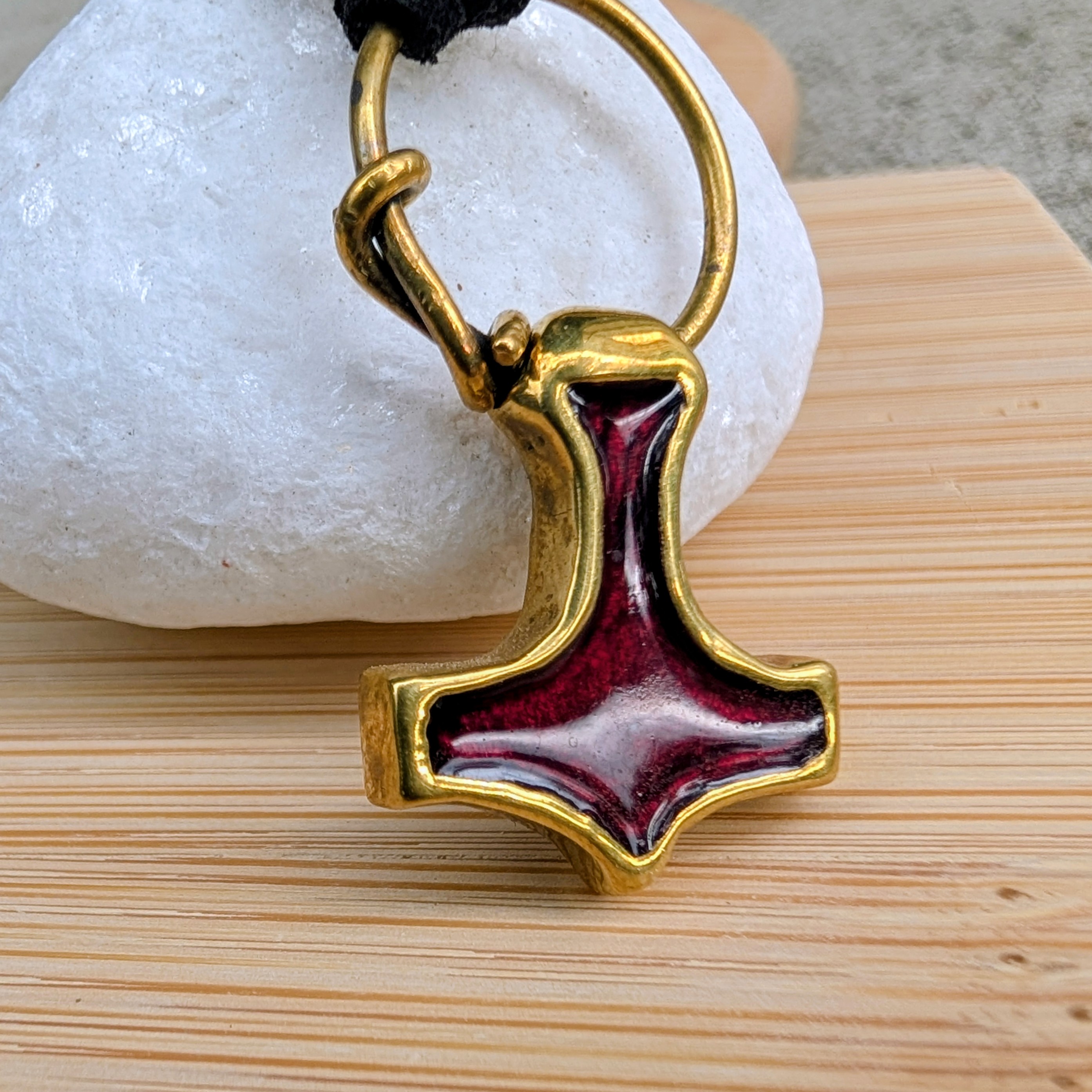 Thor’s Hammer Pendant with Red Enamel & Ring | Algiz Rune Art
