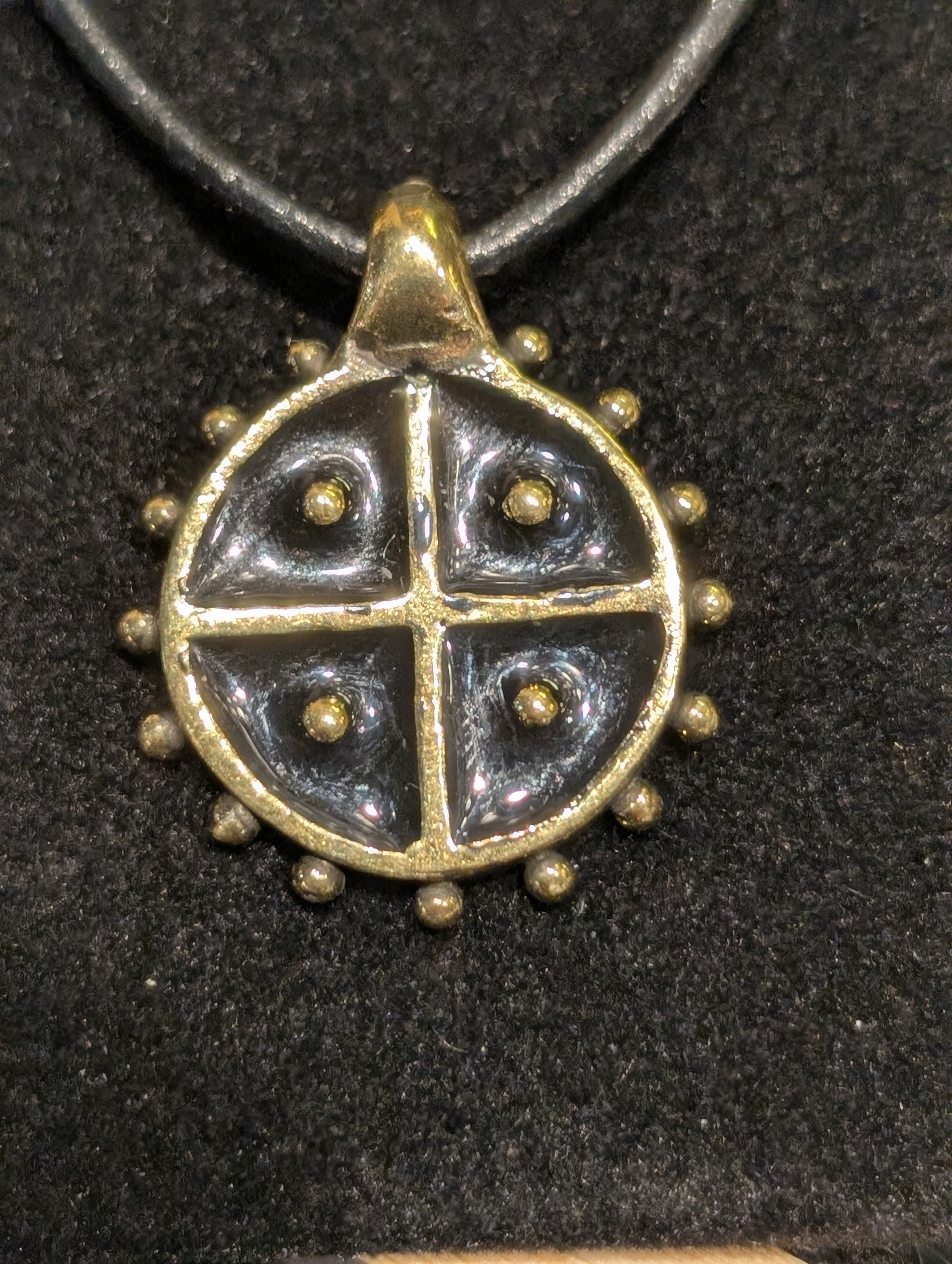 Hand-Cast Solar Amulet / Sun Cross with "Hot" Black Enamel