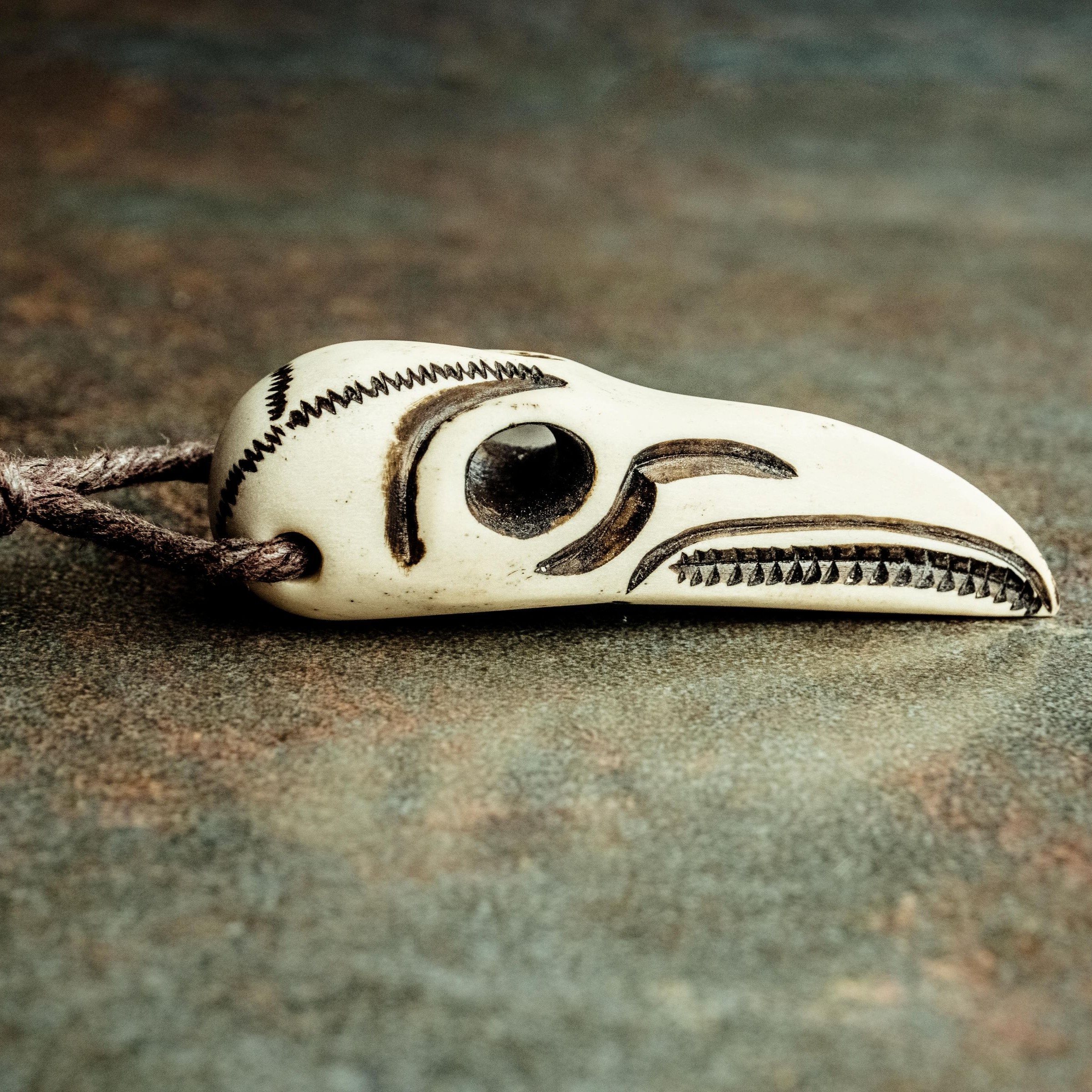 Raven Skull Pendant – Hand-Carved Moose Antler Amulet