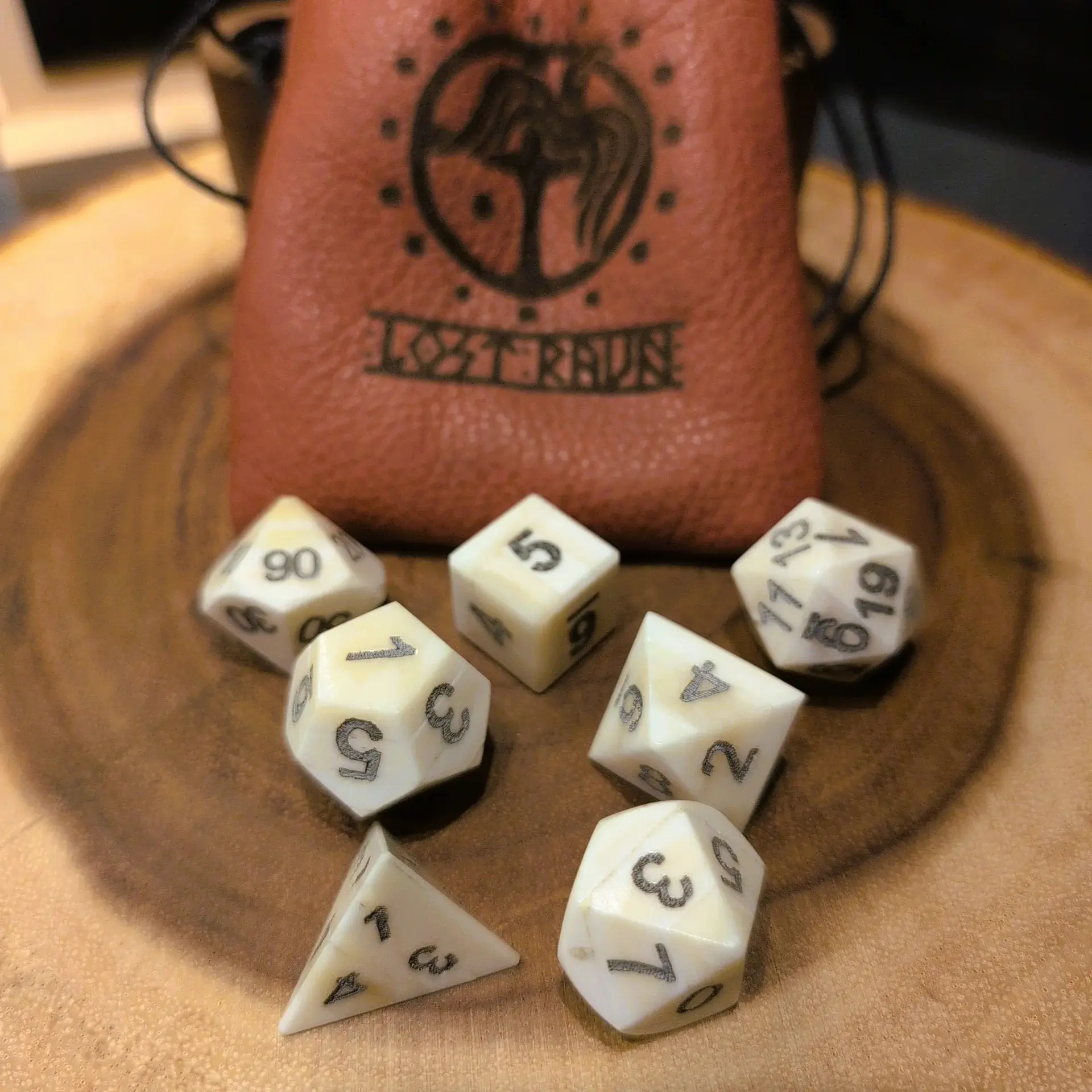 Hand-Carved Cuttle Bone Dice Set for DnD & Tabletop RPGs