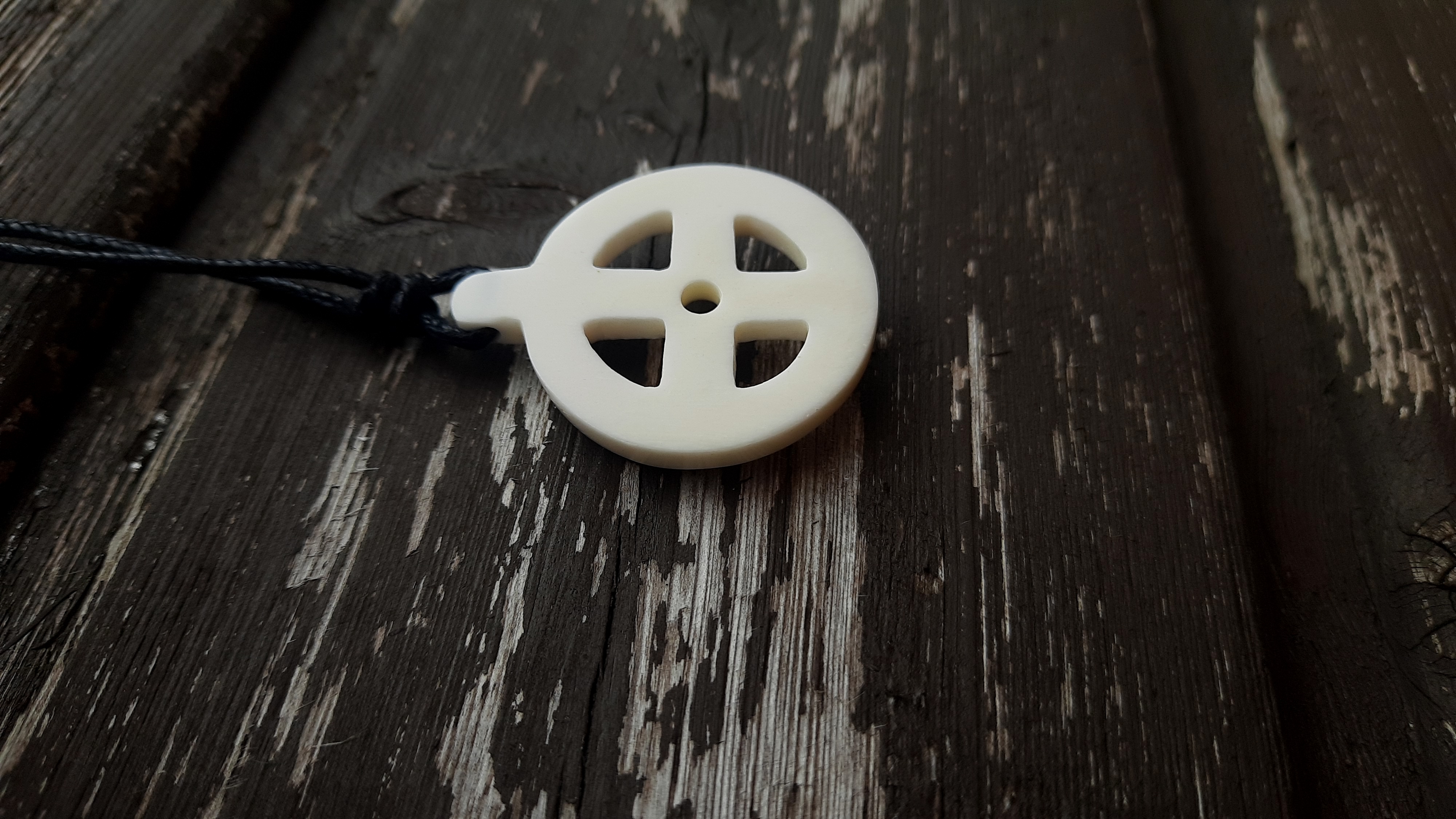 Seasonal Offer: Hand-Carved Solar Amulet / Odin Cross / Sun Cross – Natural Bone Pendant