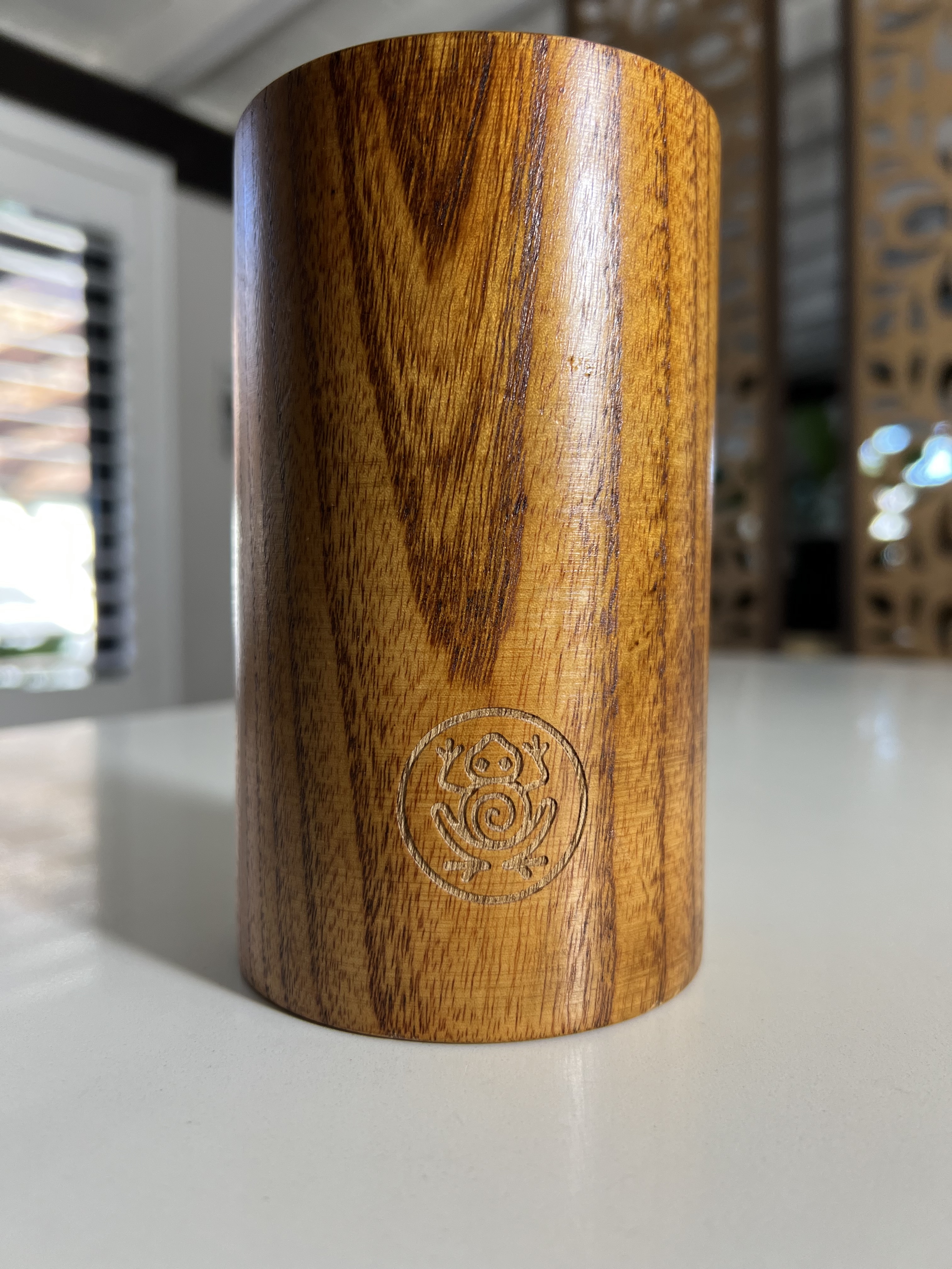Coki Home Classic Wood Vase with Coquí-Inspired Logo Carved into Rich Natural Wood Texture for Warmth and Beauty Puerto Rican Essence