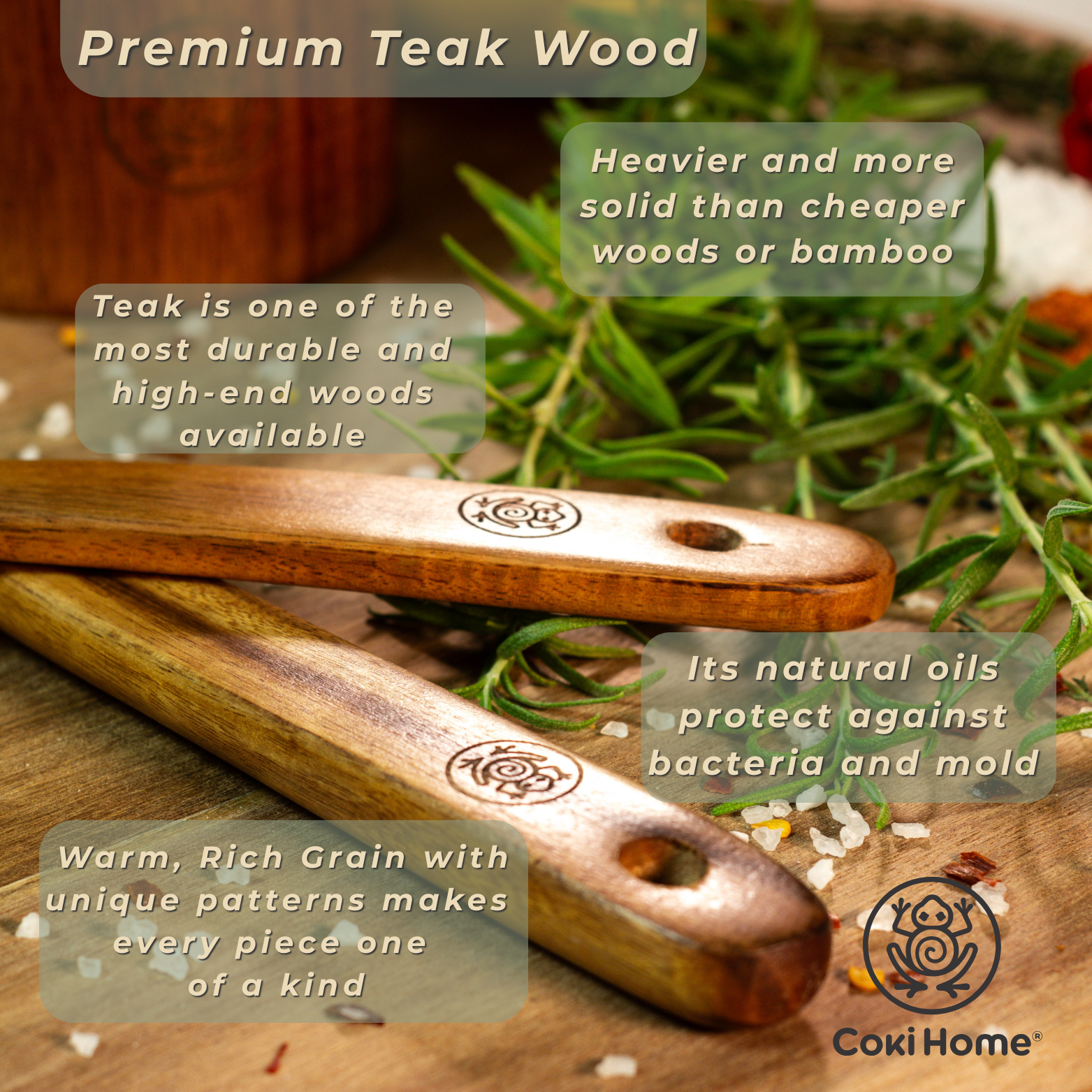 9 Piece Premium Teak Kitchen Utensils with Reusable Gift Bag and Holding Vase