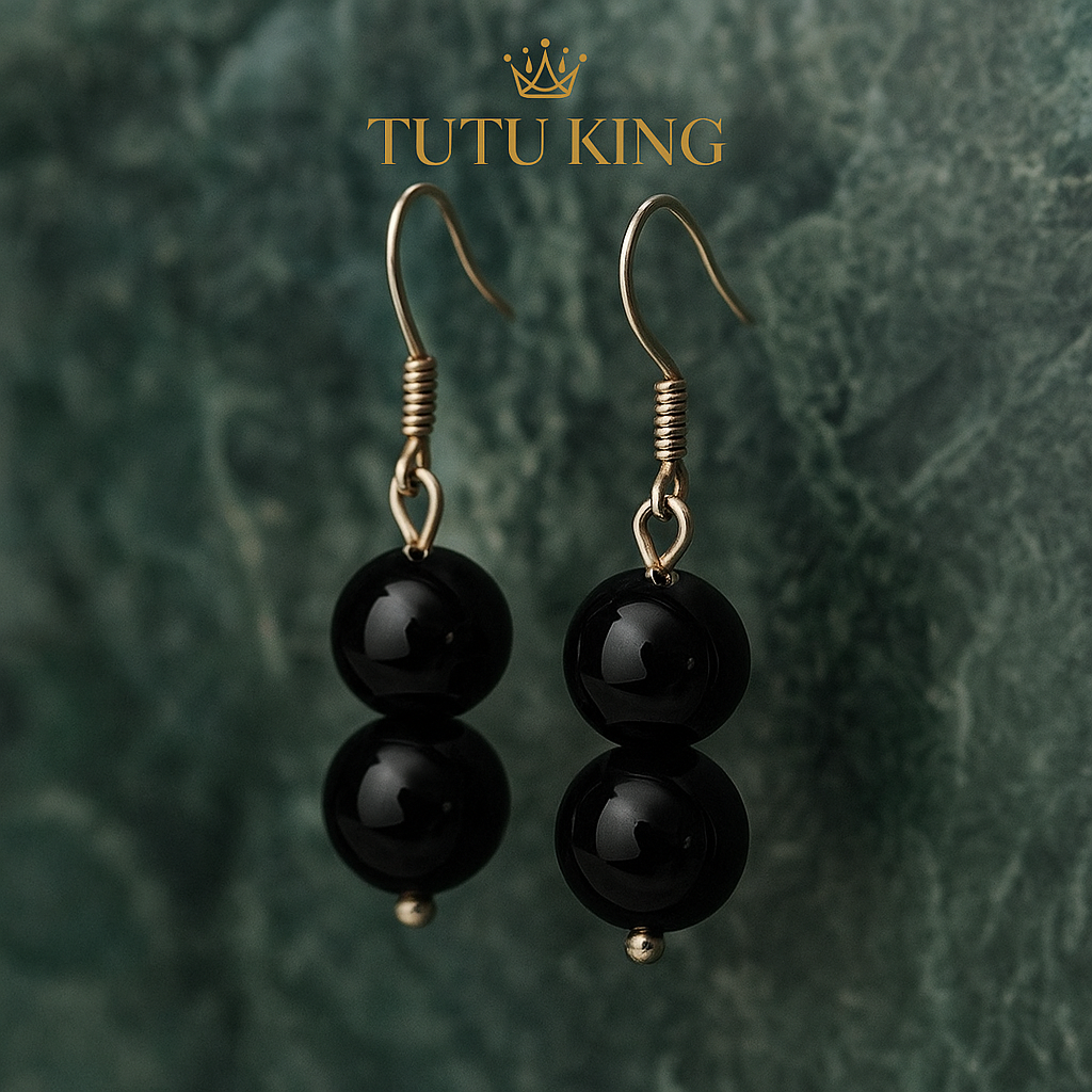 Elegant 10mm Black Bead Earrings