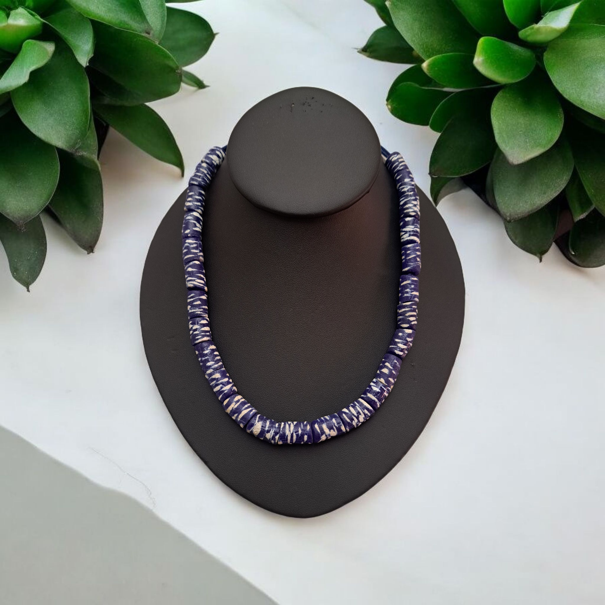 Blue and White Krobo Beaded Necklace