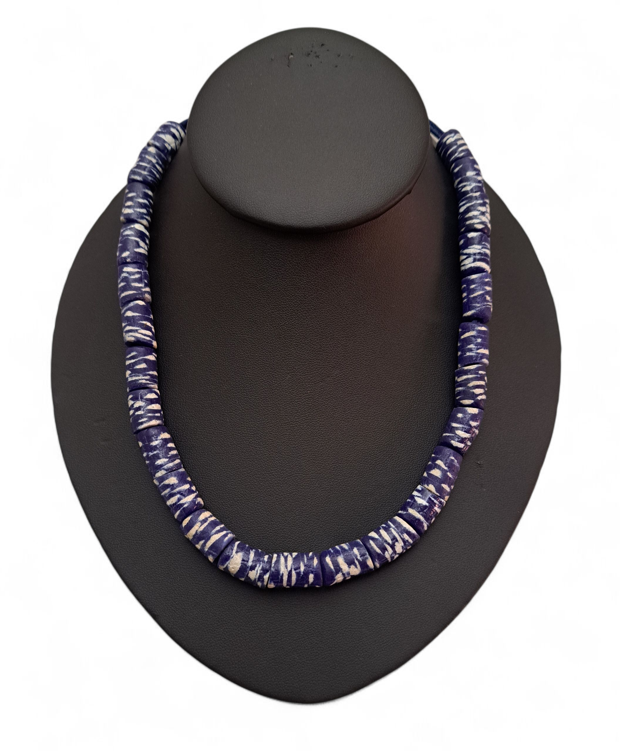Blue and White Krobo Beaded Necklace