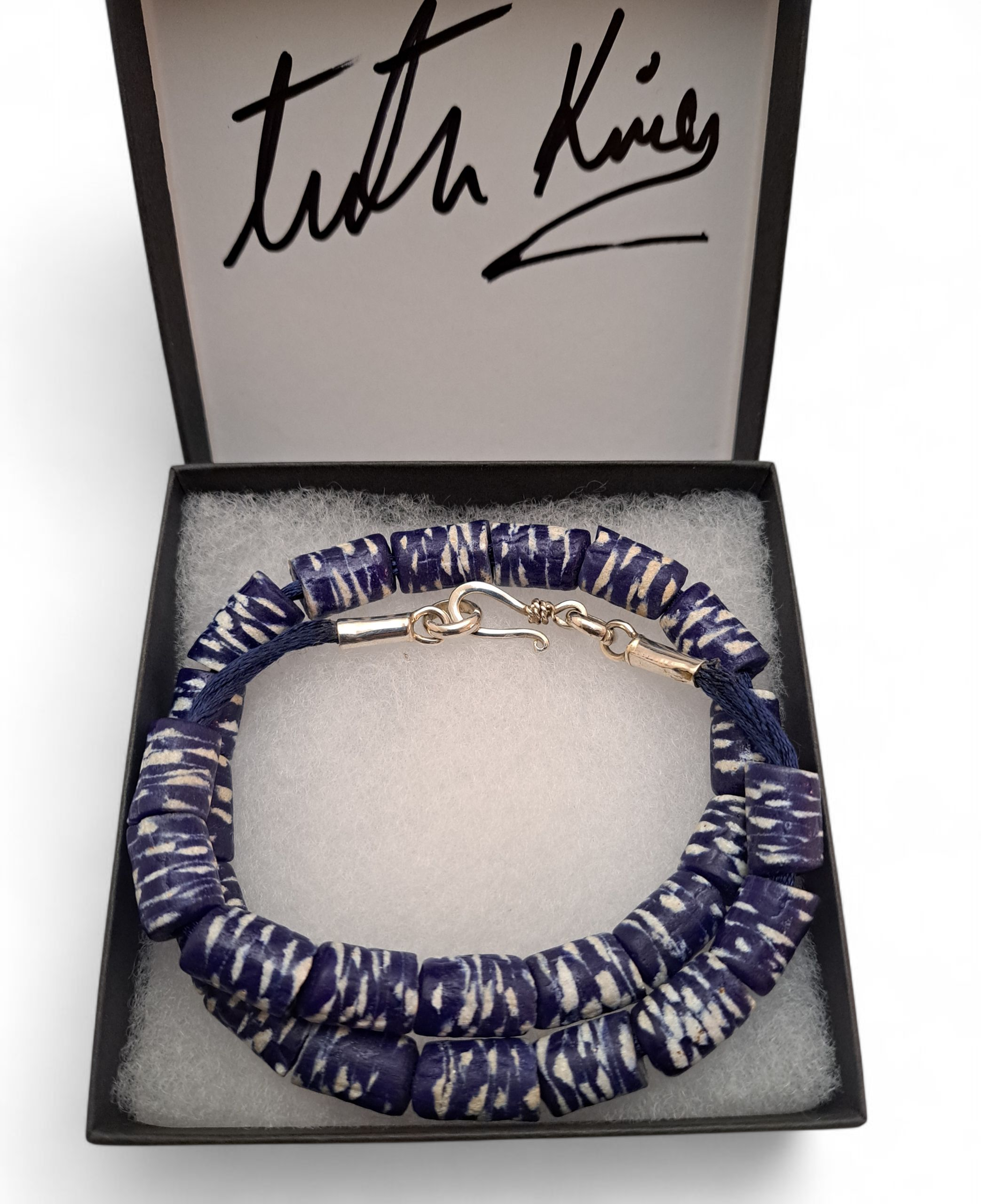 Blue and White Krobo Beaded Necklace