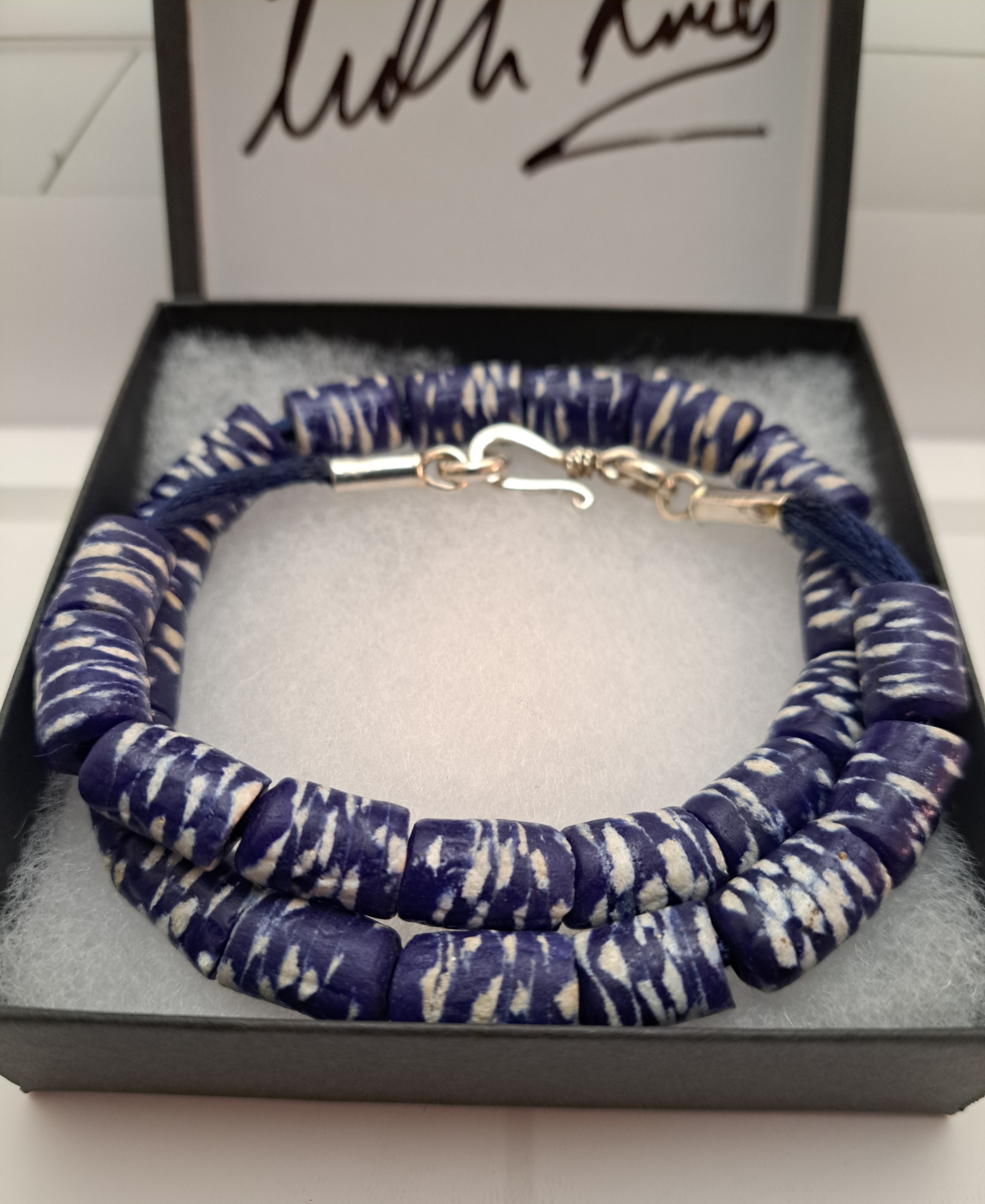 Blue and White Krobo Beaded Necklace