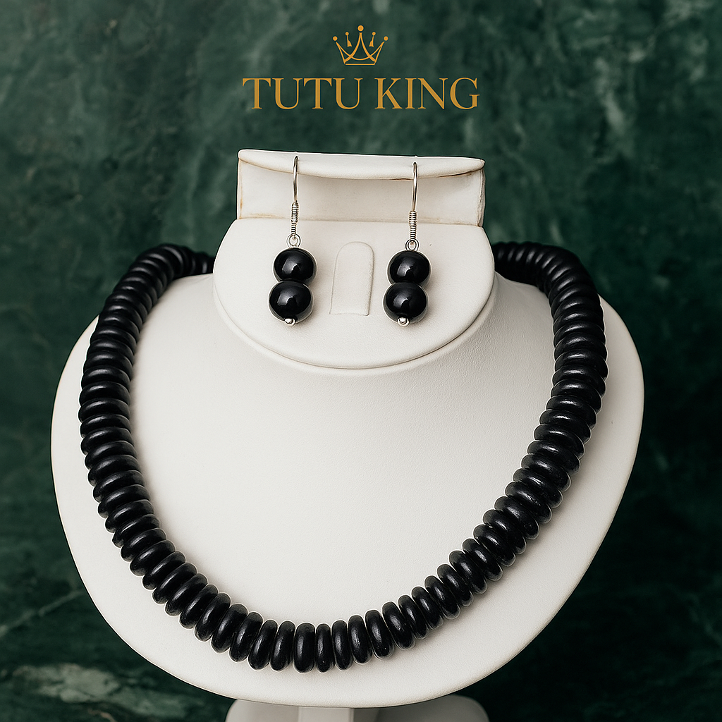 Black Krobo Bead Necklace and Earring Set