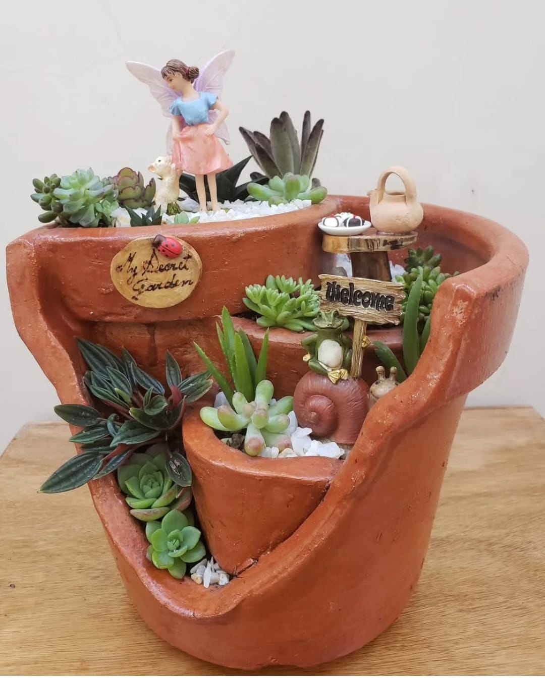 Maceta de jardín de hadas con suculentas