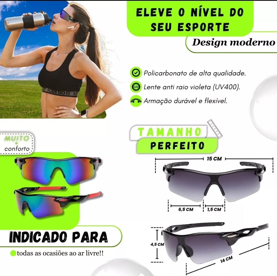 Oculos De Sol Esportivo Ciclismo Bike Corrida Pesca Volei Preto E Verde
