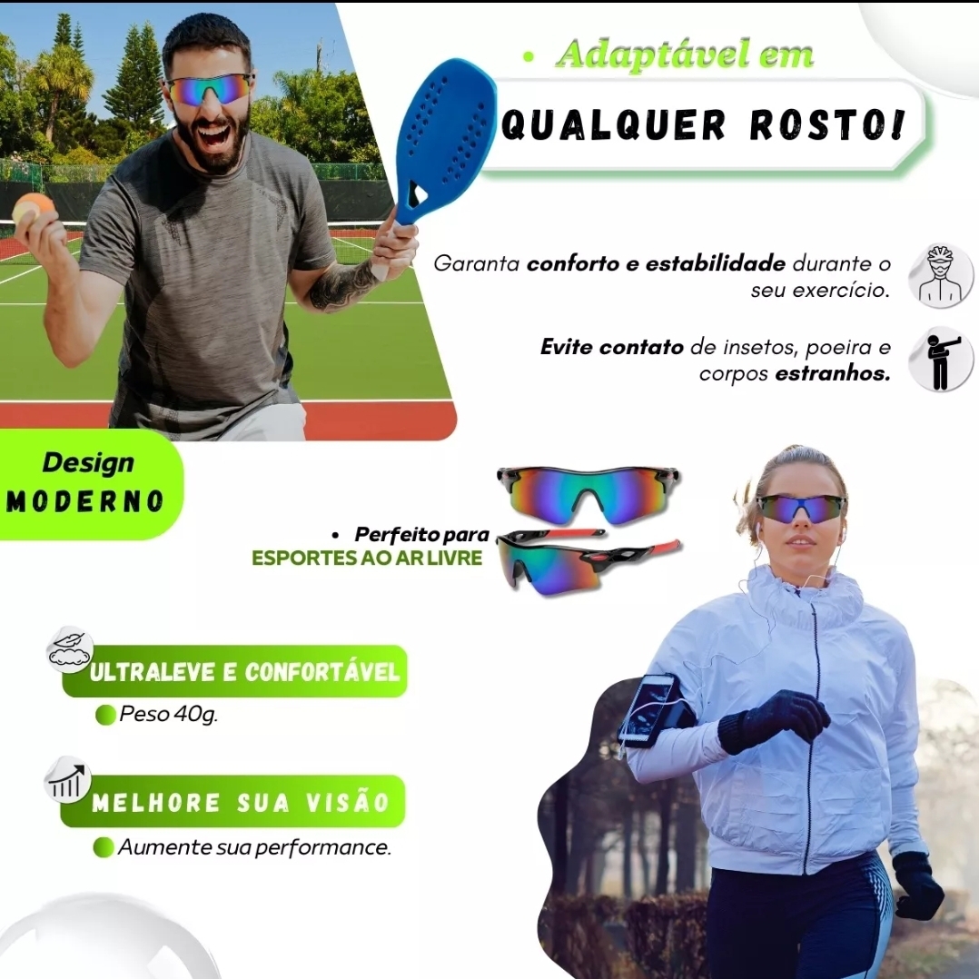 Oculos De Sol Esportivo Ciclismo Bike Corrida Pesca Volei Preto E Verde