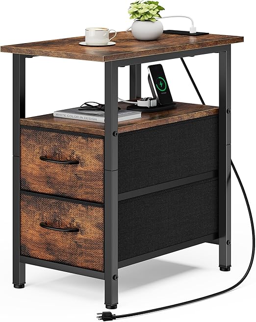 Industrial Bedside or Couch stand with Charging Station