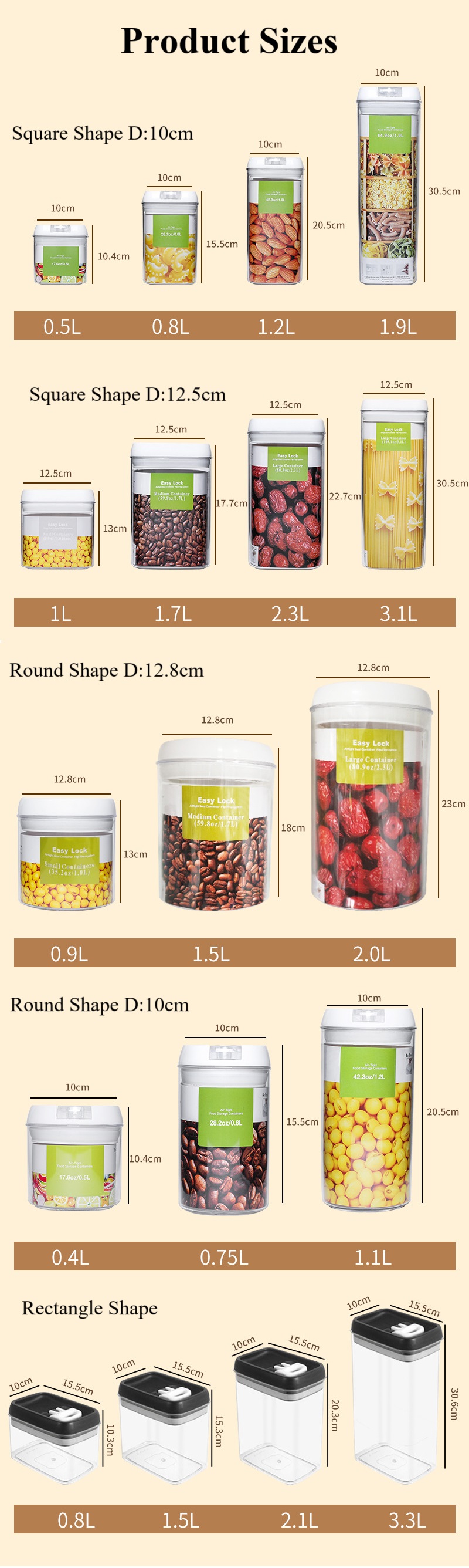 Set of airtight food storage containers