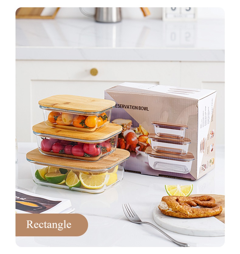 Glass Food Storage Containers Set bamboo lid