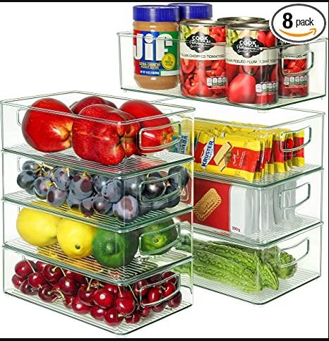 Clear Stackable Refrigerator fridge Organizer Bins pack set