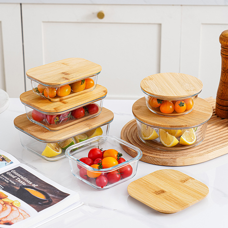 Glass Food Storage Containers Set bamboo lid