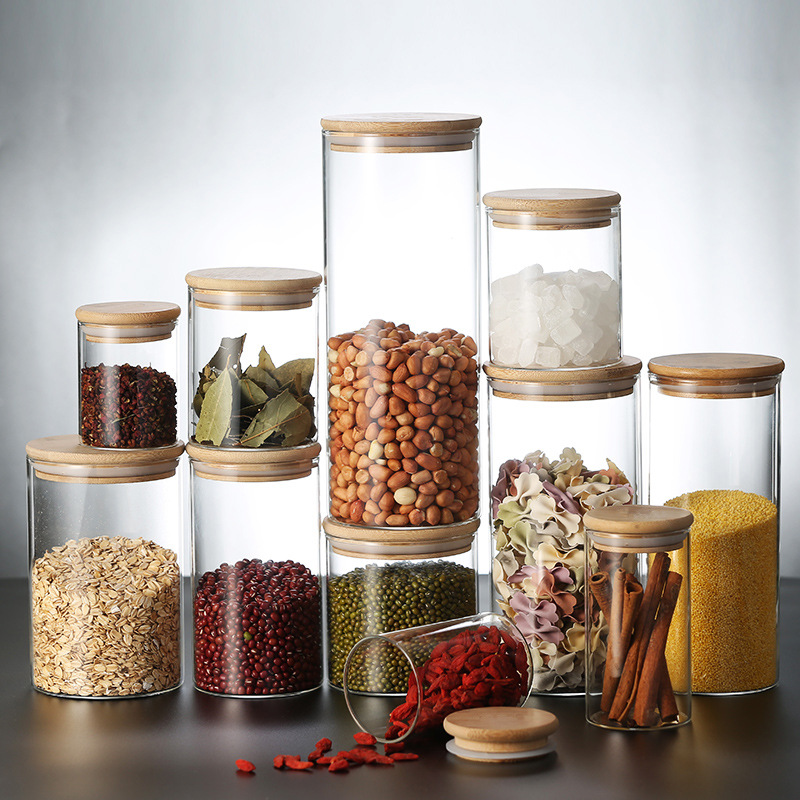 Glass food storage jar with bamboo lids Round