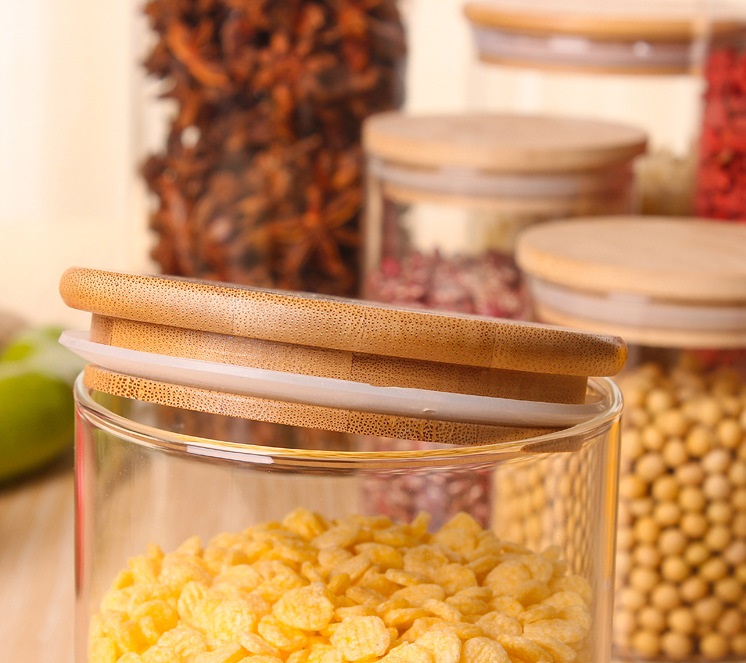 Glass food storage jar with bamboo lids Round