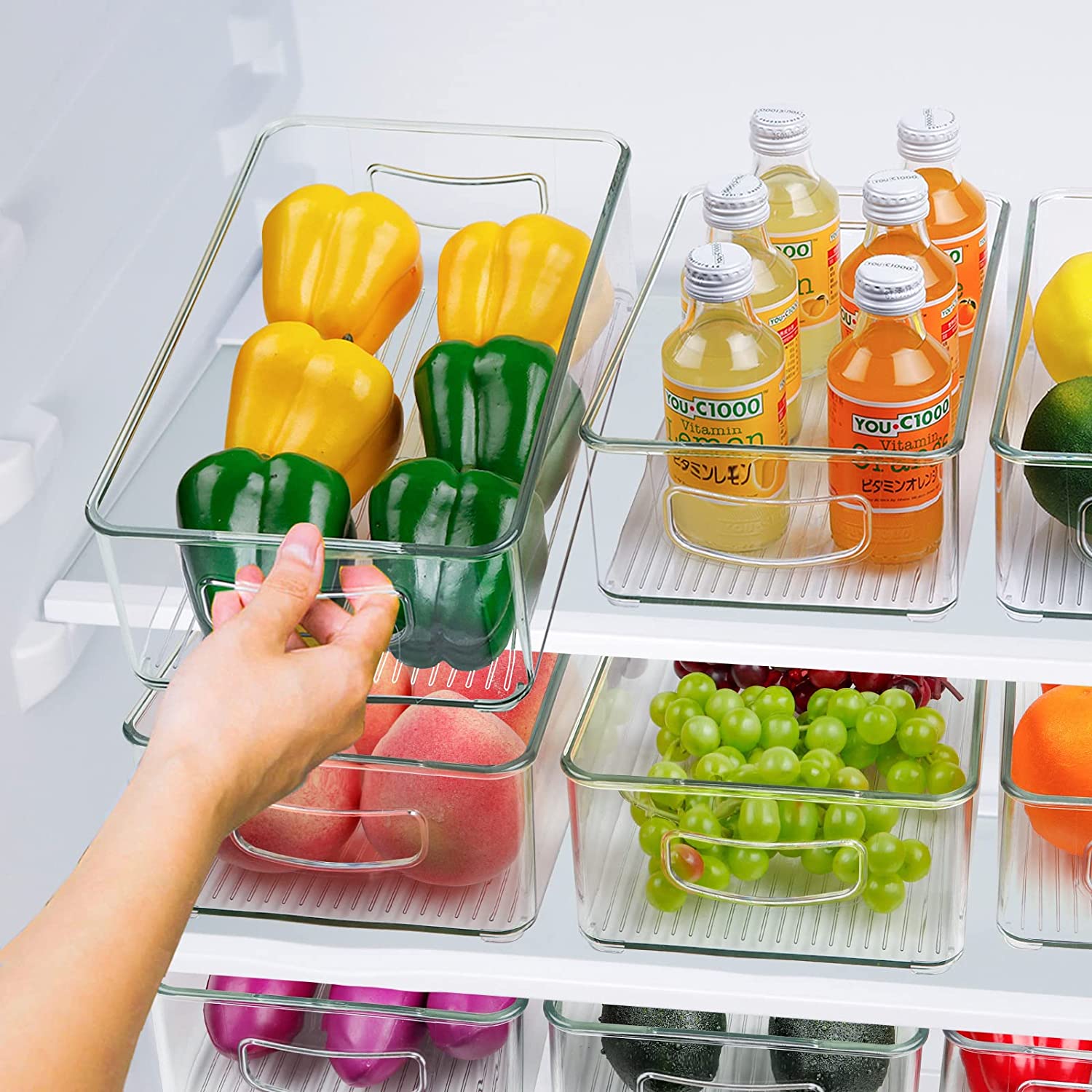 Clear Stackable Refrigerator fridge Organizer Bins pack set
