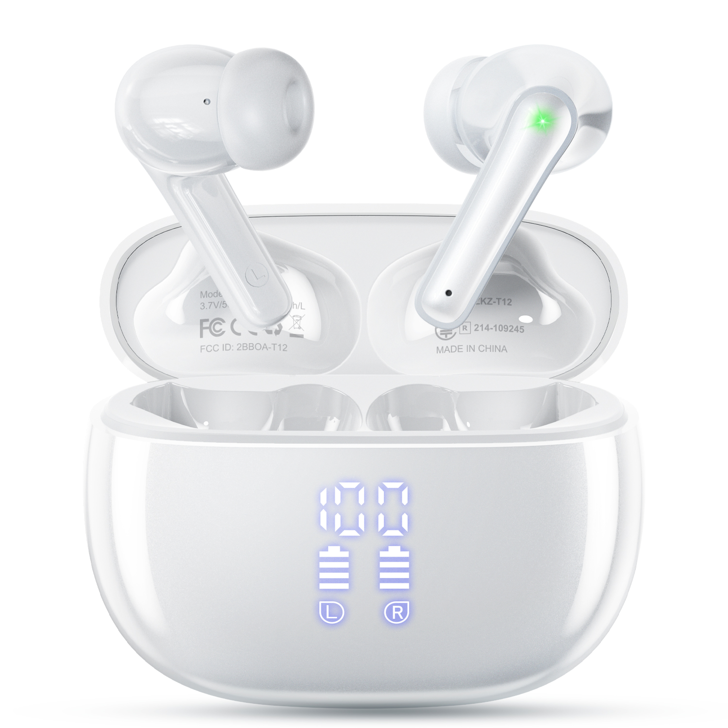 Wireless Earbuds, Bluetooth Ear Buds Headphones with LED Charging Case, Deep Bass Stereo Sound, 40 Hours Playtime, IP7, Lightweight in-Ear Earphones for iPhone Android Sports Workout