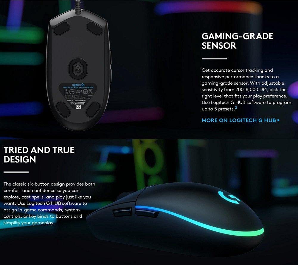 Logitech-G102-LIGHTSYNC-Gaming-Mouse-features-8000-dpi (Black)