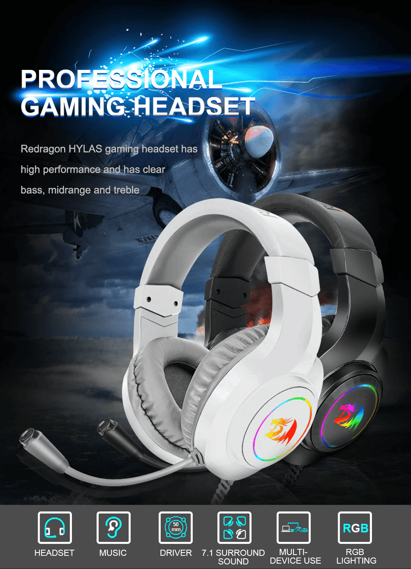 Redragon Hylas H260 RGB Wired Gaming Headset with Microphone ( White )