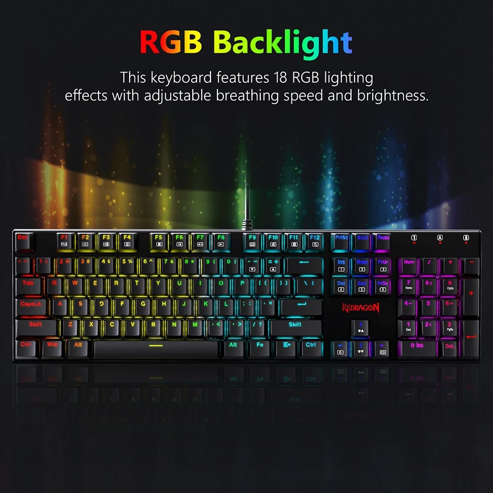 Redragon K565R RUDRA Gaming Mechanical Keyboard BLUE Switch Rainbow LED Lighting