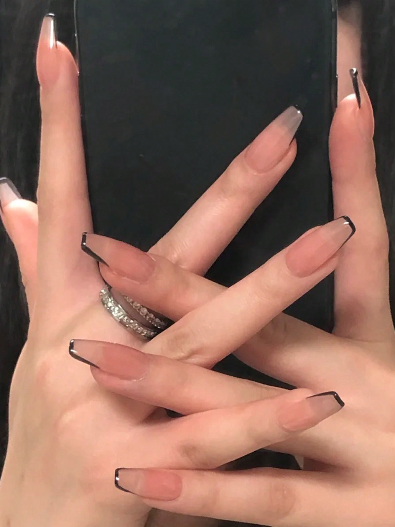 24 pcs French Black Tip Acrylic Nails