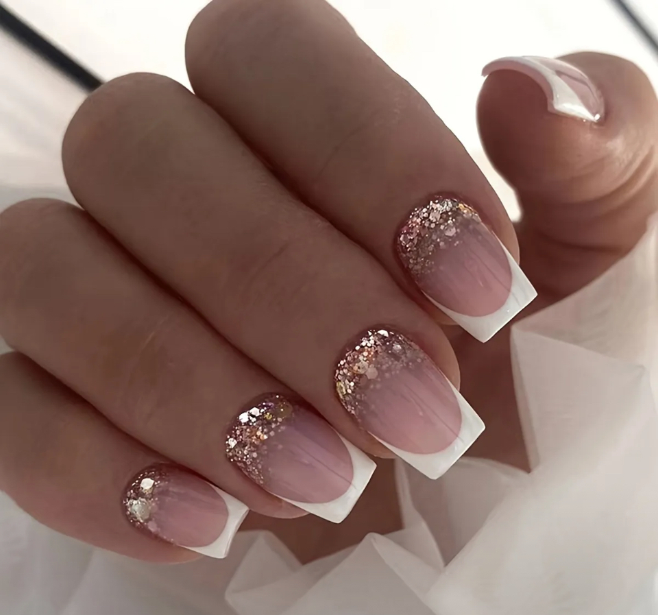 24 pcs Glitter French Manicure Nails