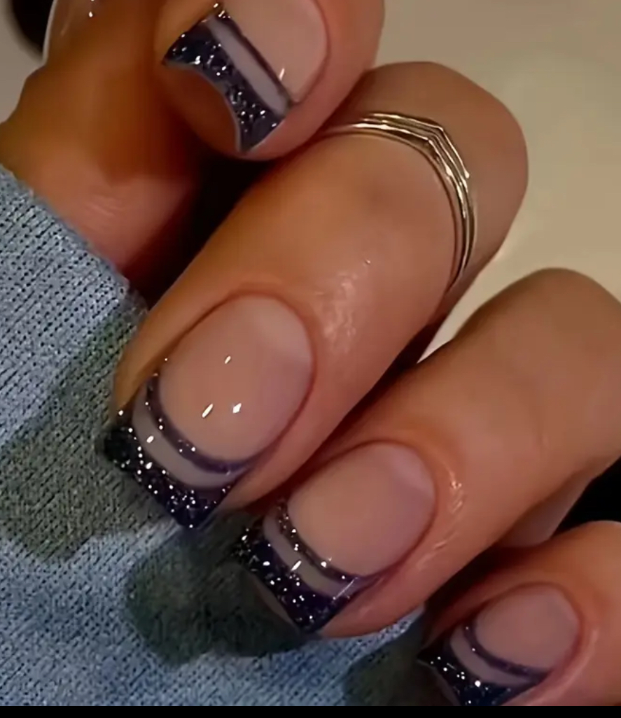 24 pcs Glitter French Manicure